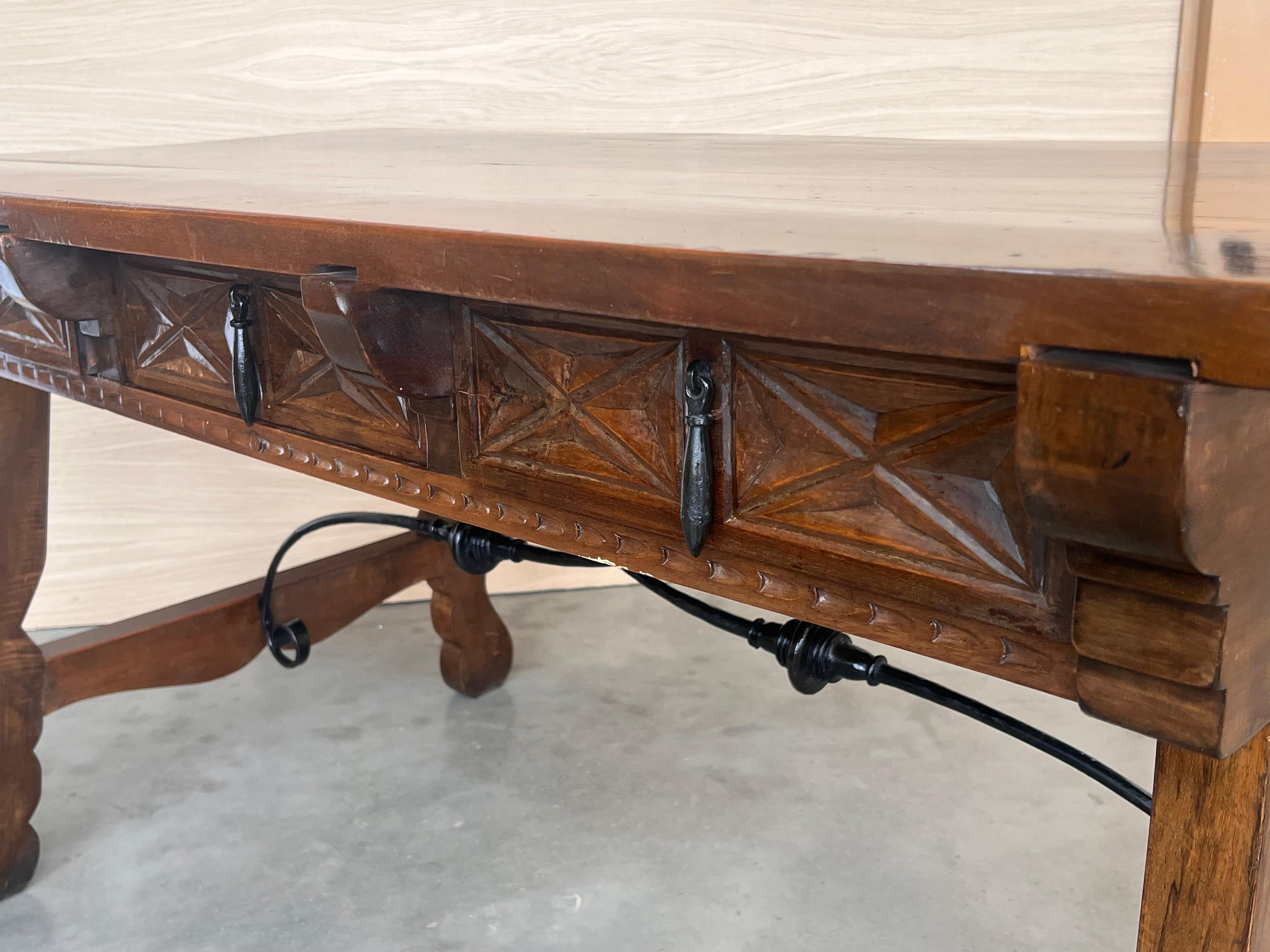 20th Century Solid Walnut Baroque Lyre-Leg Trestle Refectory Desk Writing Table For Sale 4