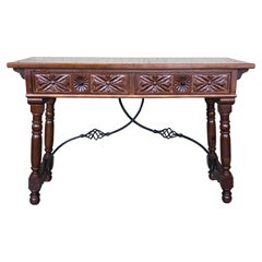 20th Century Solid Walnut Baroque Lyre-Leg Trestle Refectory Desk Writing Table