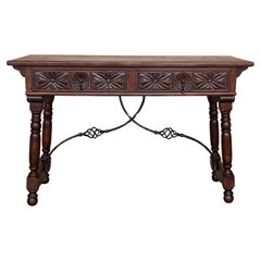 Used 20th Century Solid Walnut Baroque Lyre-Leg Trestle Refectory Desk Writing Table
