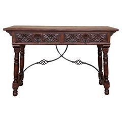 Table d'écriture baroque à tréteaux en noyer massif du 20e siècle - Bureau de réfectoire à pieds en forme de lyre