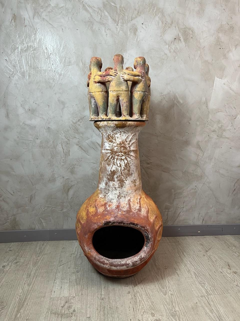 Add charm and warmth to your outdoor evenings with this stunning Mexican terracotta brazier, featuring a unique design and entirely hand-carved details.

Features:
Original model decorated with 7 figures, 2 suns, and traditional Mexican
