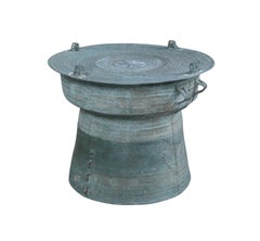20th Century Southeast Asian Burmese Bronze Rain Drum Cocktail Table Green