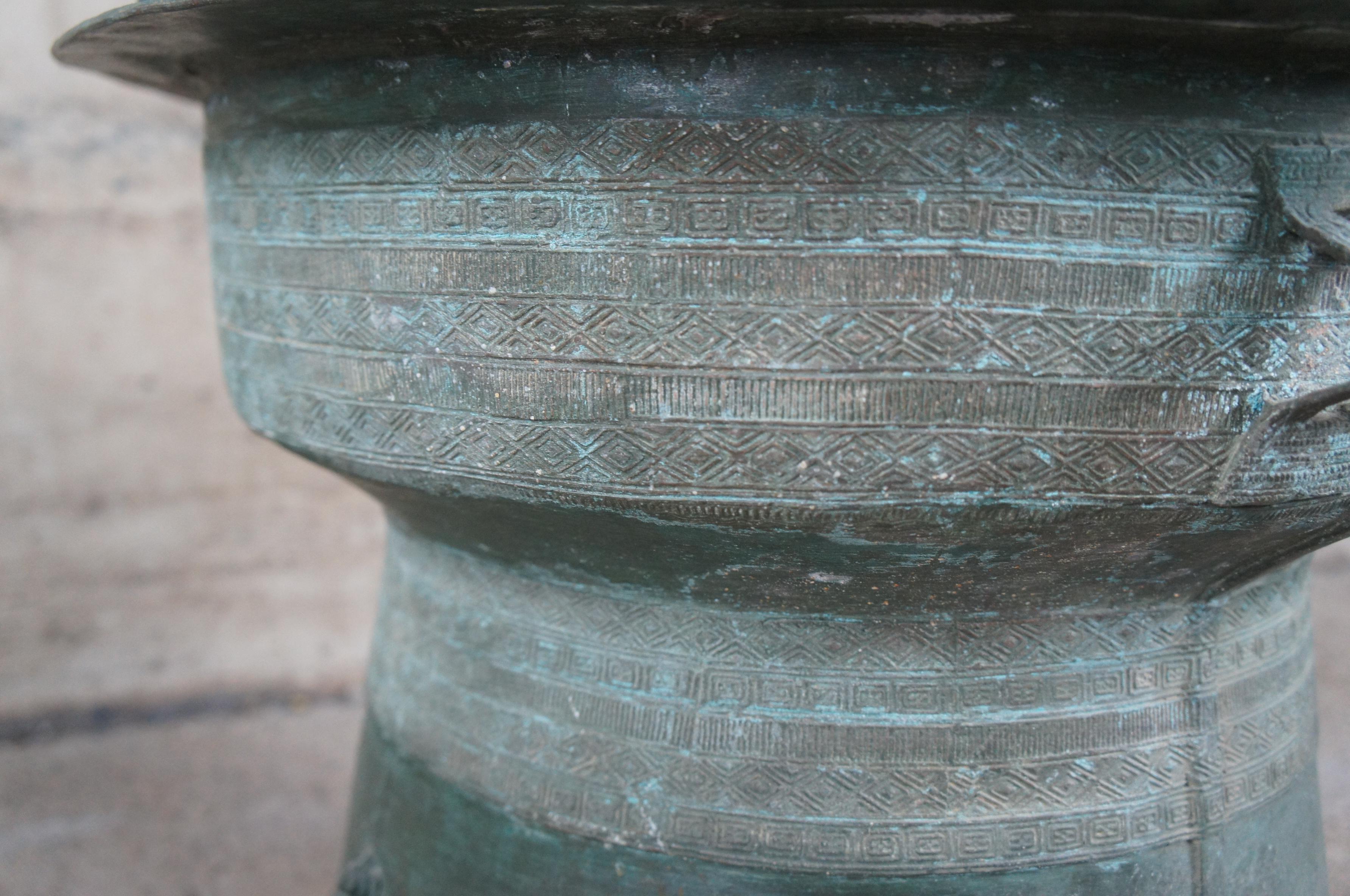 20th Century Southeast Asian Burmese Bronze Rain Drum Cocktail Table Green 3