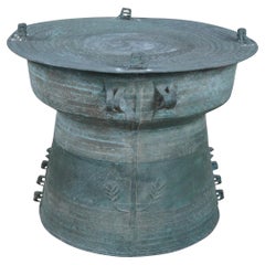 20th Century Southeast Asian Burmese Bronze Rain Drum Cocktail Table Green