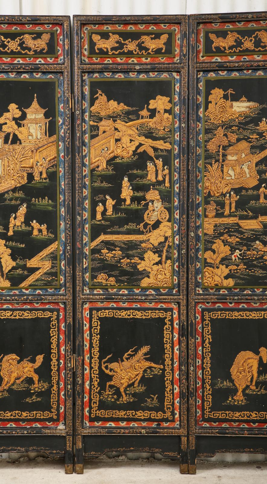 Wood 20th Century Chinese Export Lacquered Coromandel Screen
