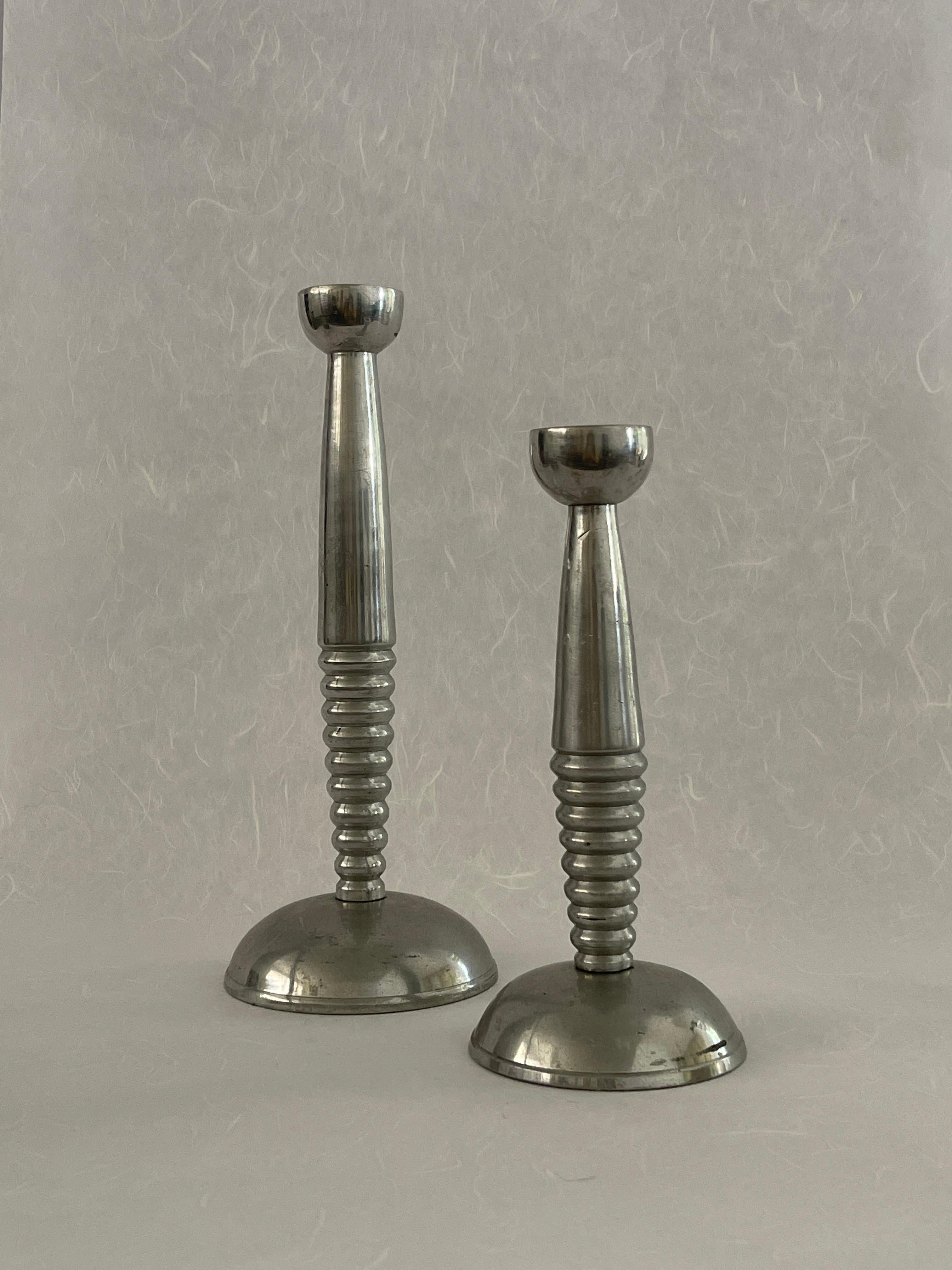 Italian 20th Century Space Age Silver Candle Stick Holders  For Sale