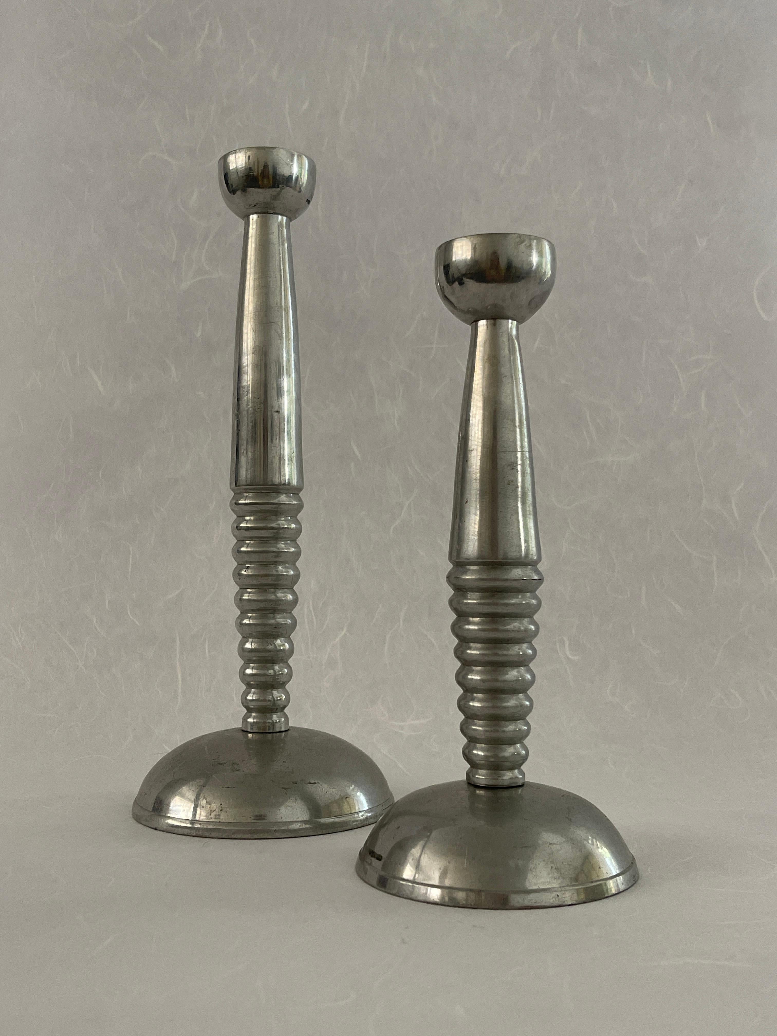 20th Century Space Age Silver Candle Stick Holders  In Good Condition For Sale In Miami, FL