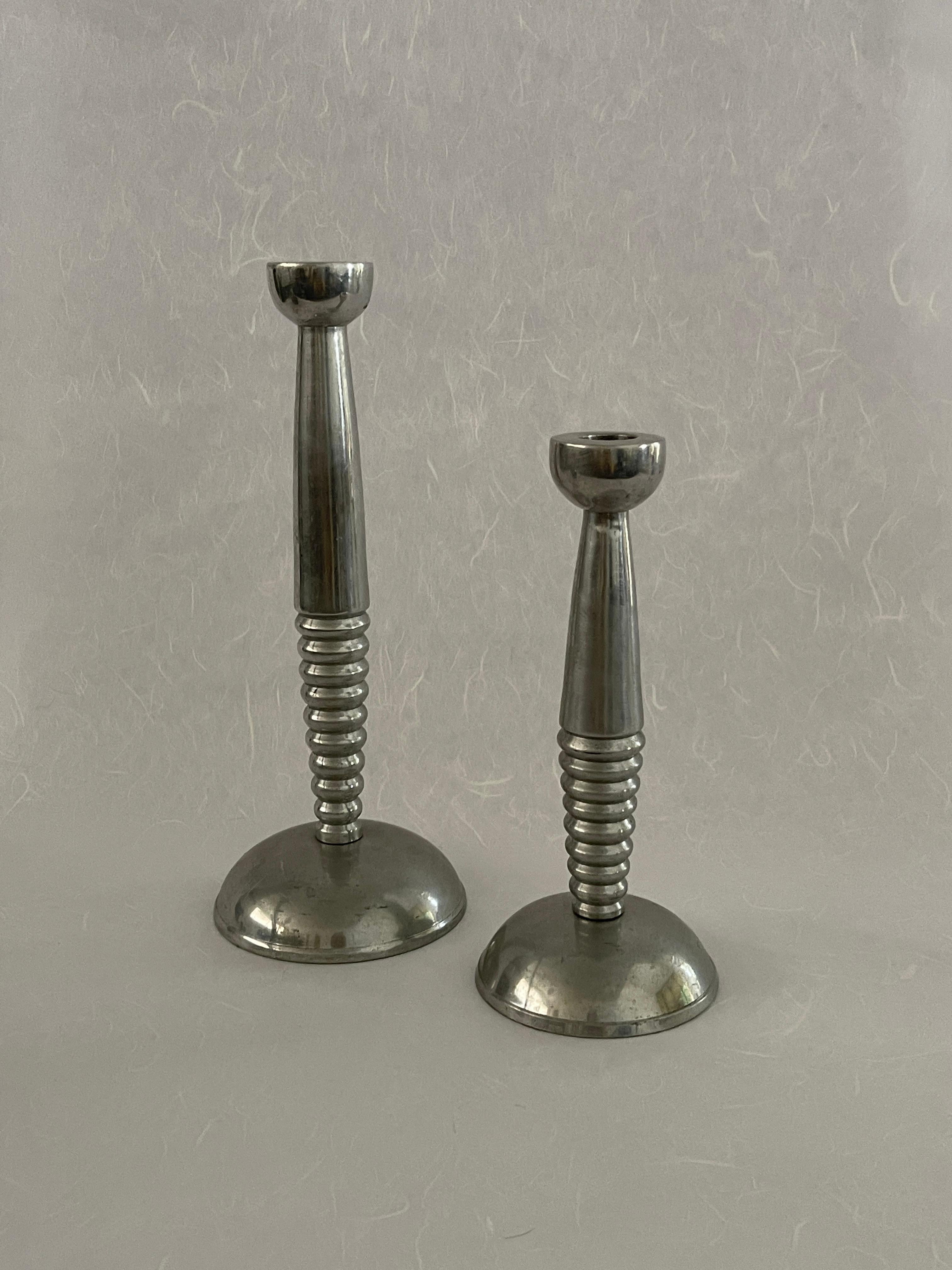 Late 20th Century 20th Century Space Age Silver Candle Stick Holders  For Sale
