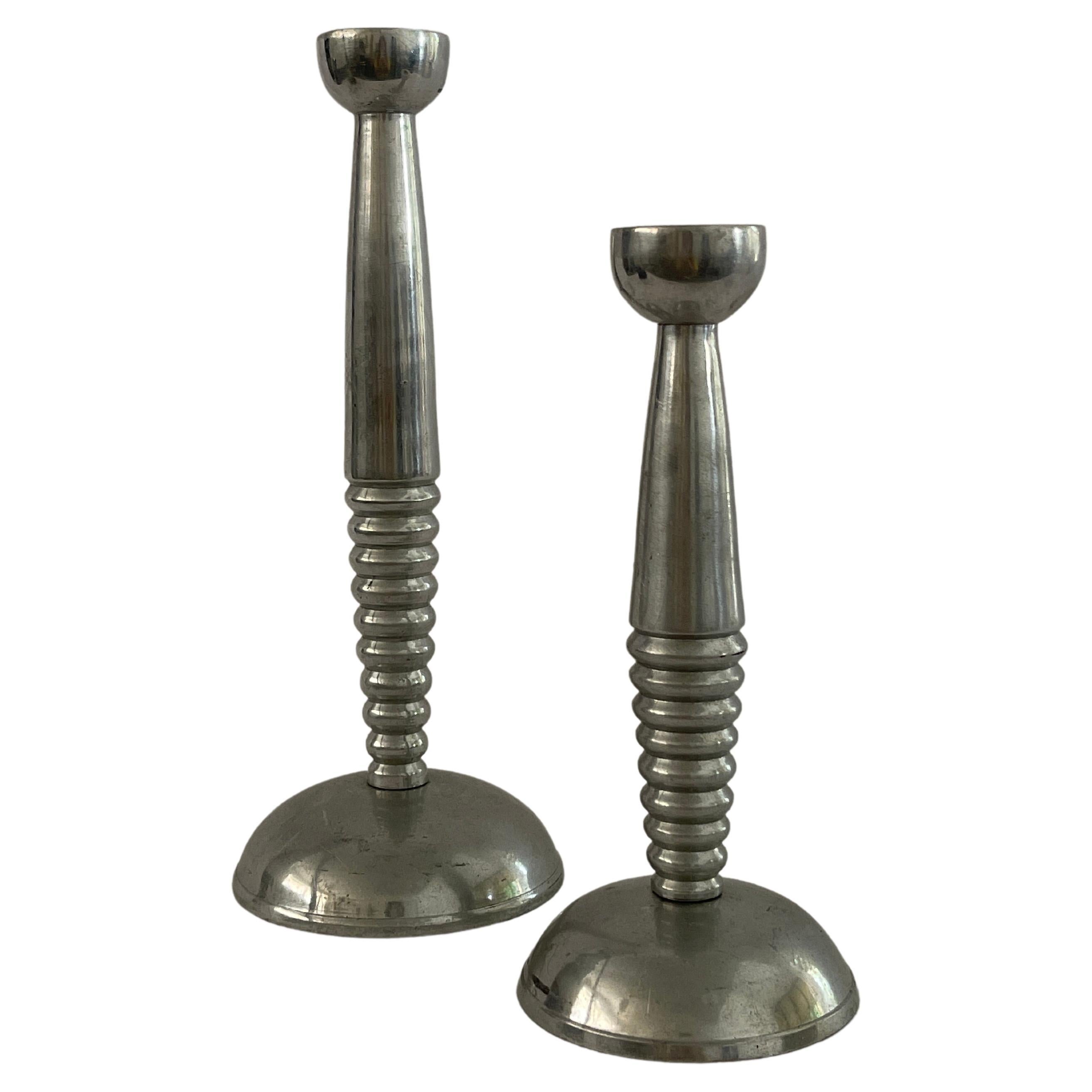 20th Century Space Age Silver Candle Stick Holders 