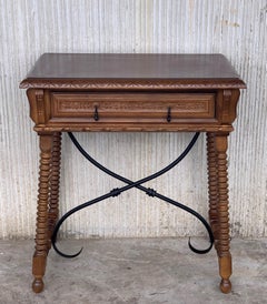 20th Century Spanish Bargueno Table or Lady Desk with Carved Drawer