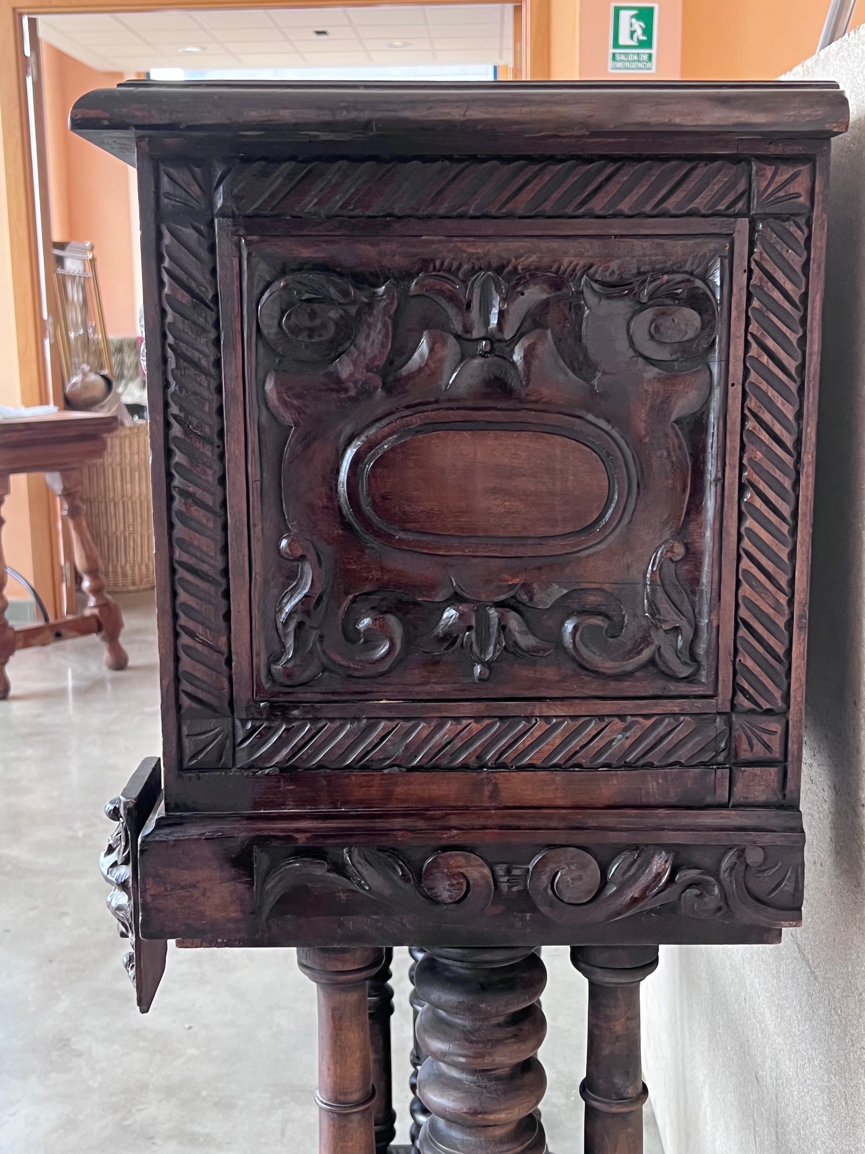 20th Century Spanish Baroque Style Cabinet on Stand, Bargueno or Varqueno For Sale 6