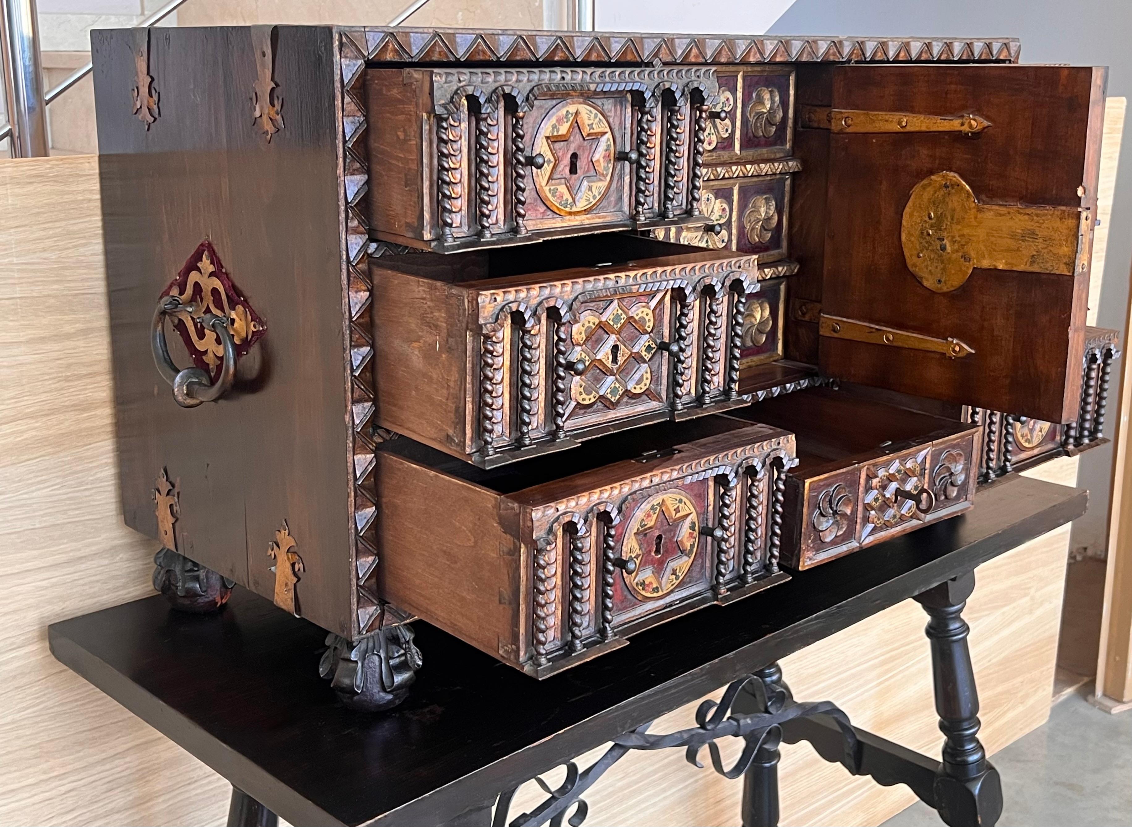 20th Century Spanish Baroque Style Cabinet on Stand, Bargueno or Varqueno 7
