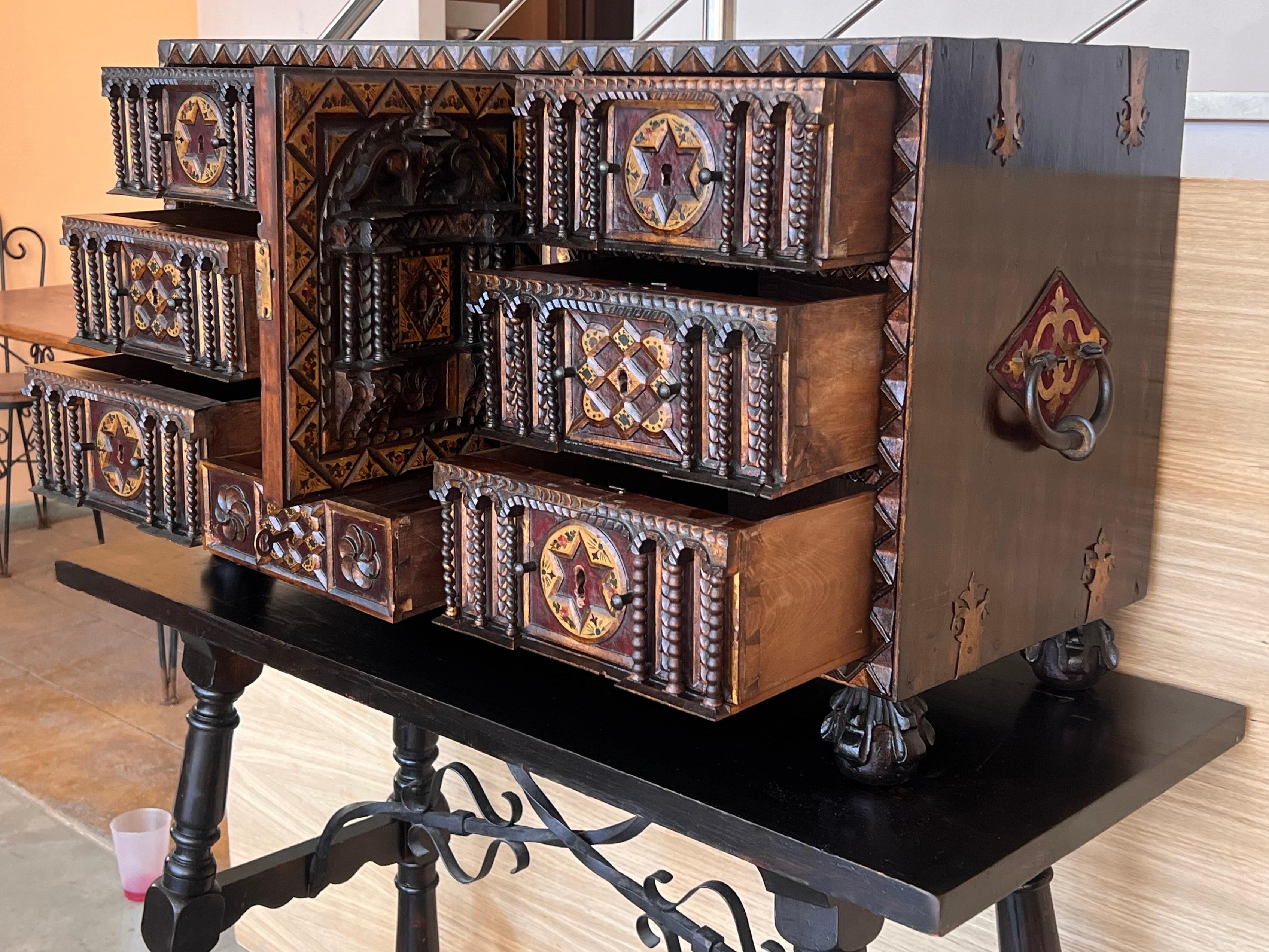 20th Century Spanish Baroque Style Cabinet on Stand, Bargueno or Varqueno 8
