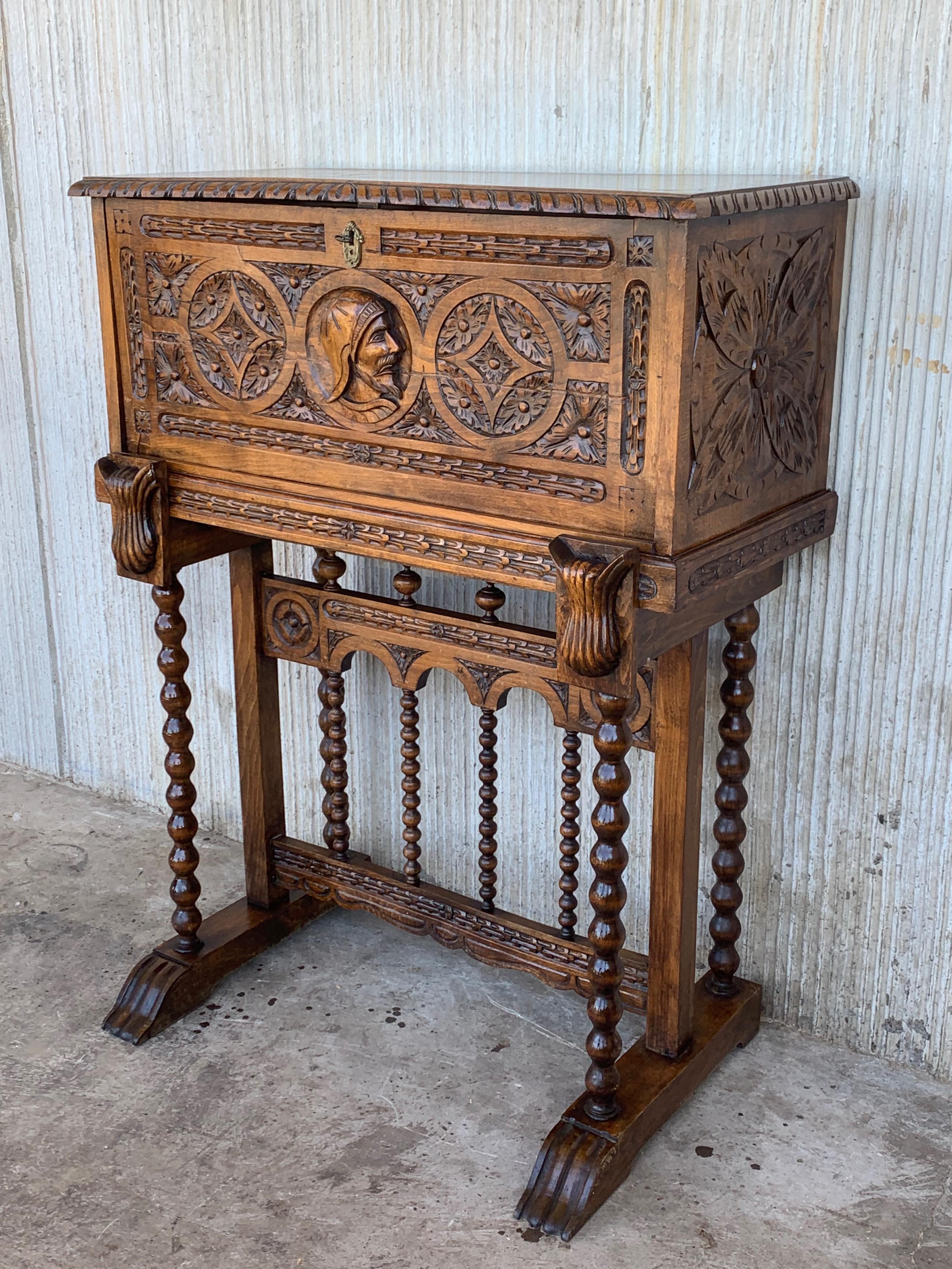 20th Century Spanish Baroque Style Cabinet on Stand, Bargueno or Varqueno In Good Condition In Miami, FL
