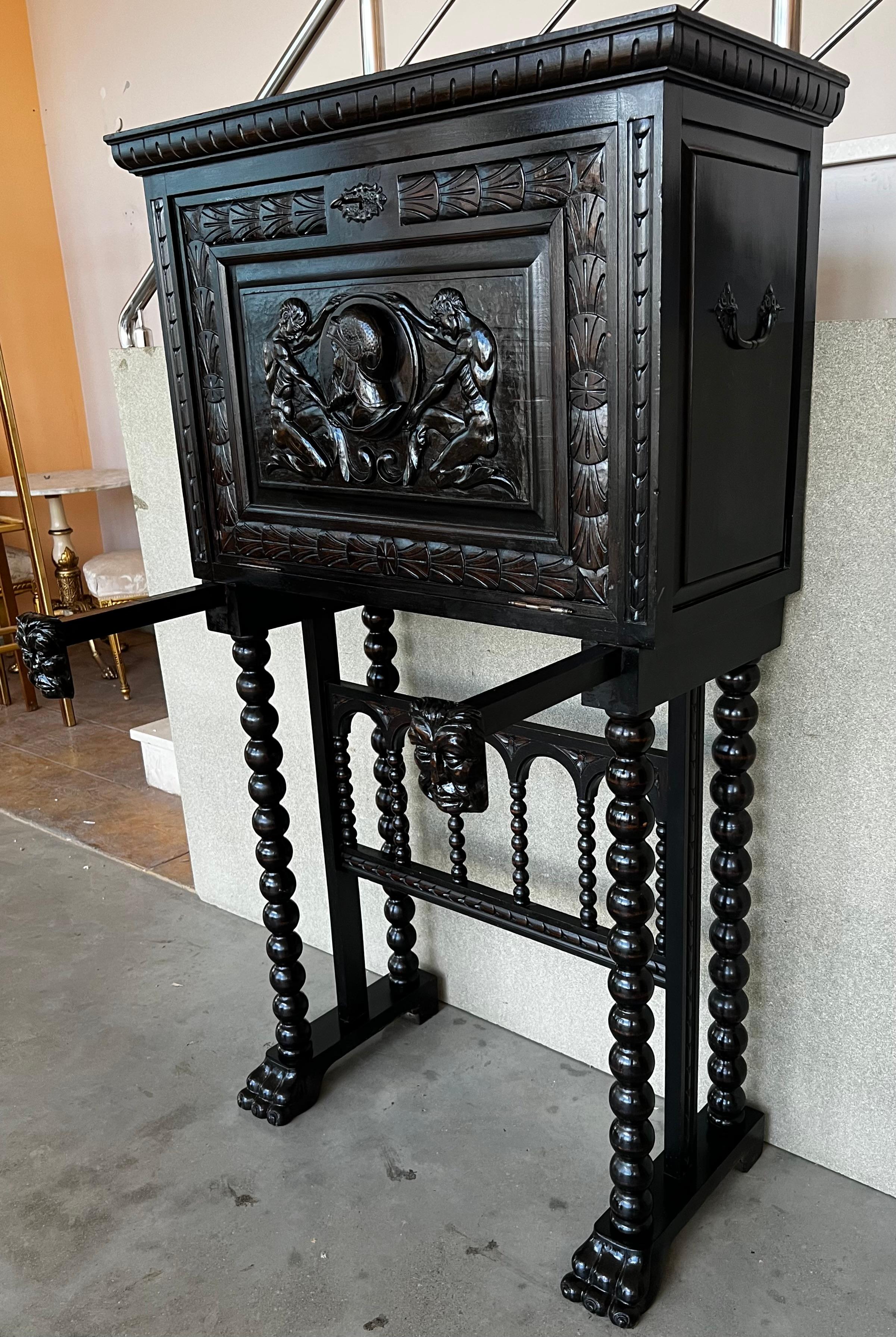 20th Century Spanish Baroque Style Cabinet on Stand, Bargueno or Varqueno In Good Condition In Miami, FL