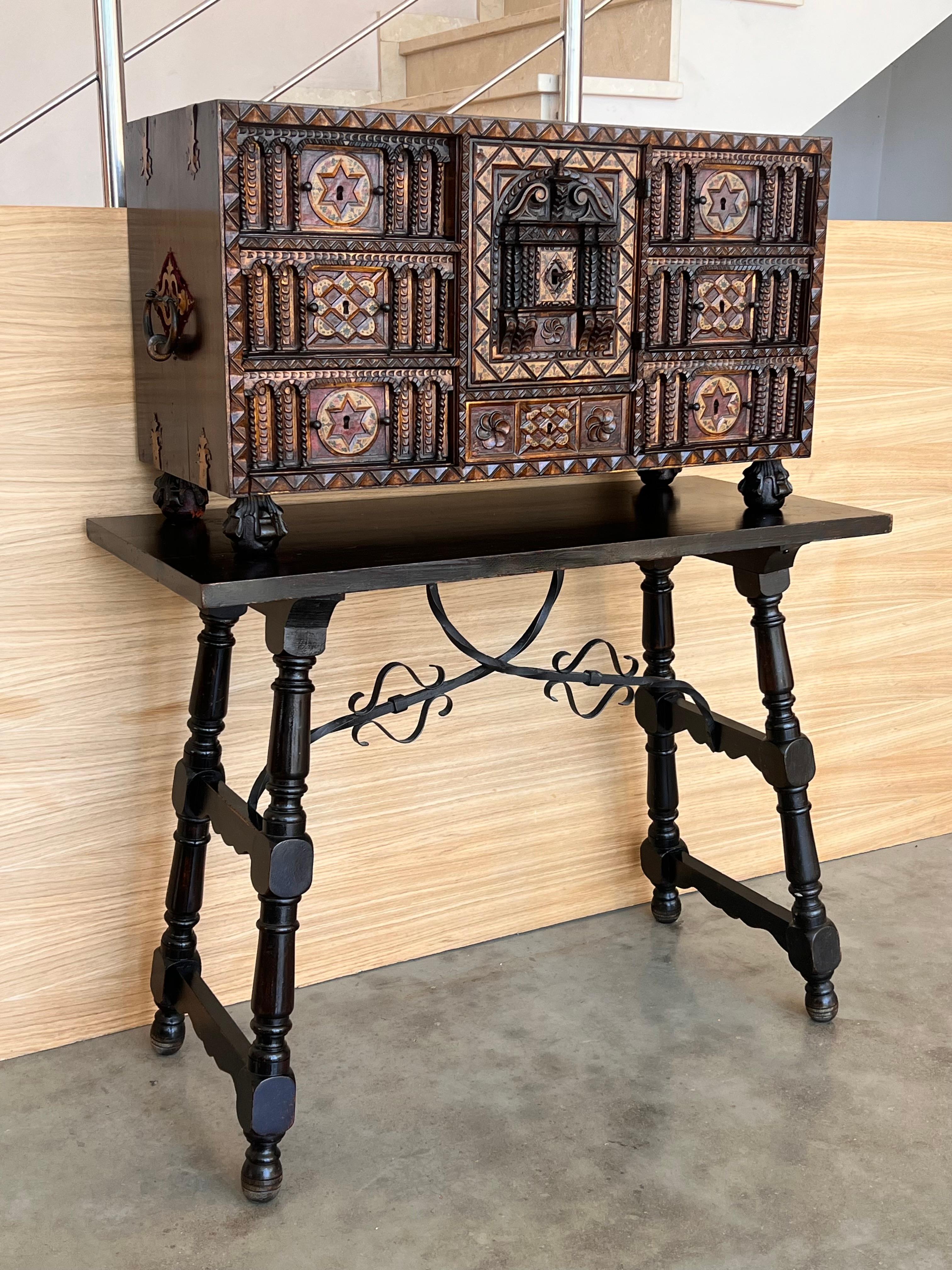 20th Century Spanish Baroque Style Cabinet on Stand, Bargueno or Varqueno In Good Condition In Miami, FL