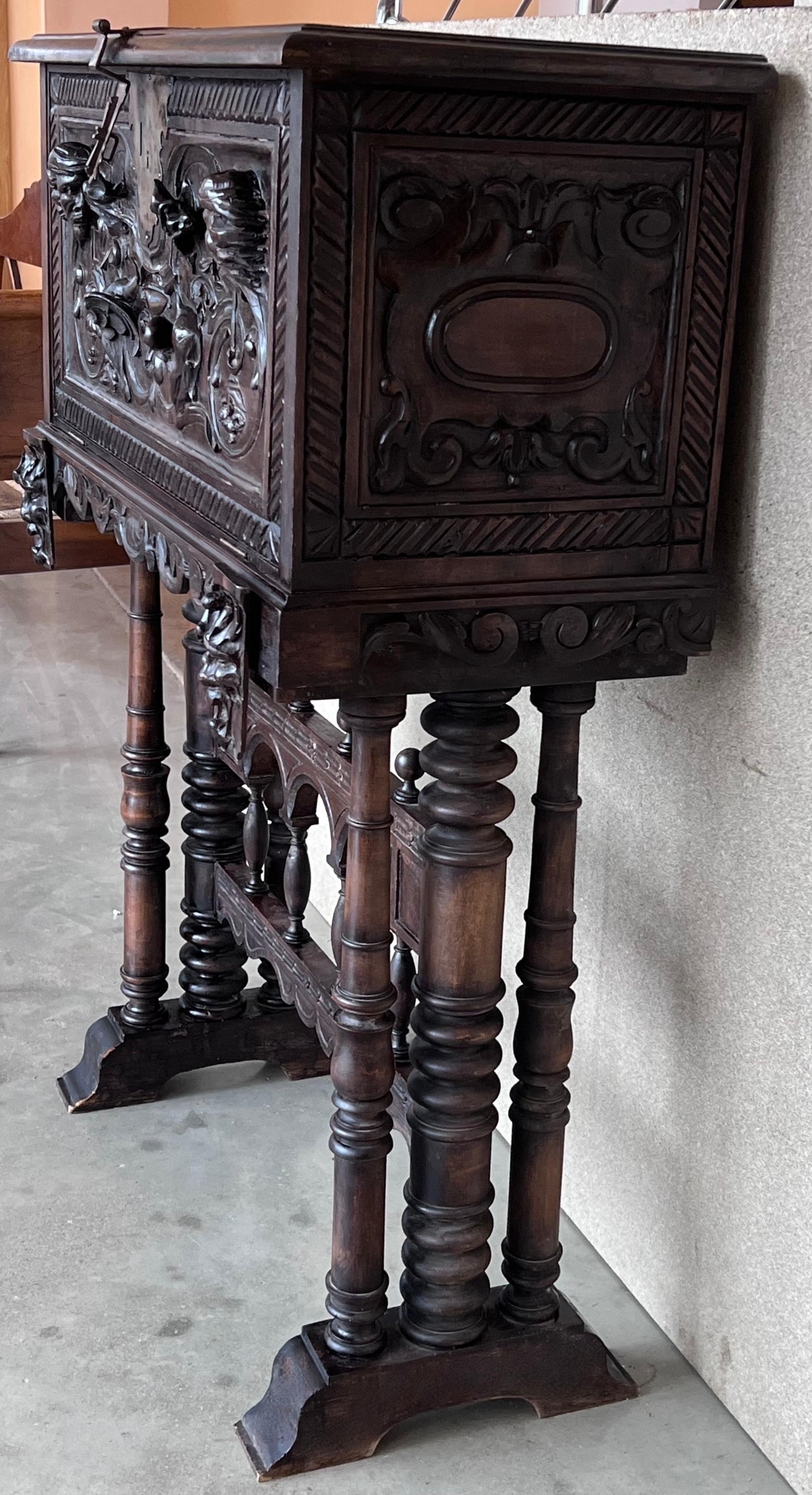 20th Century Spanish Baroque Style Cabinet on Stand, Bargueno or Varqueno For Sale 1