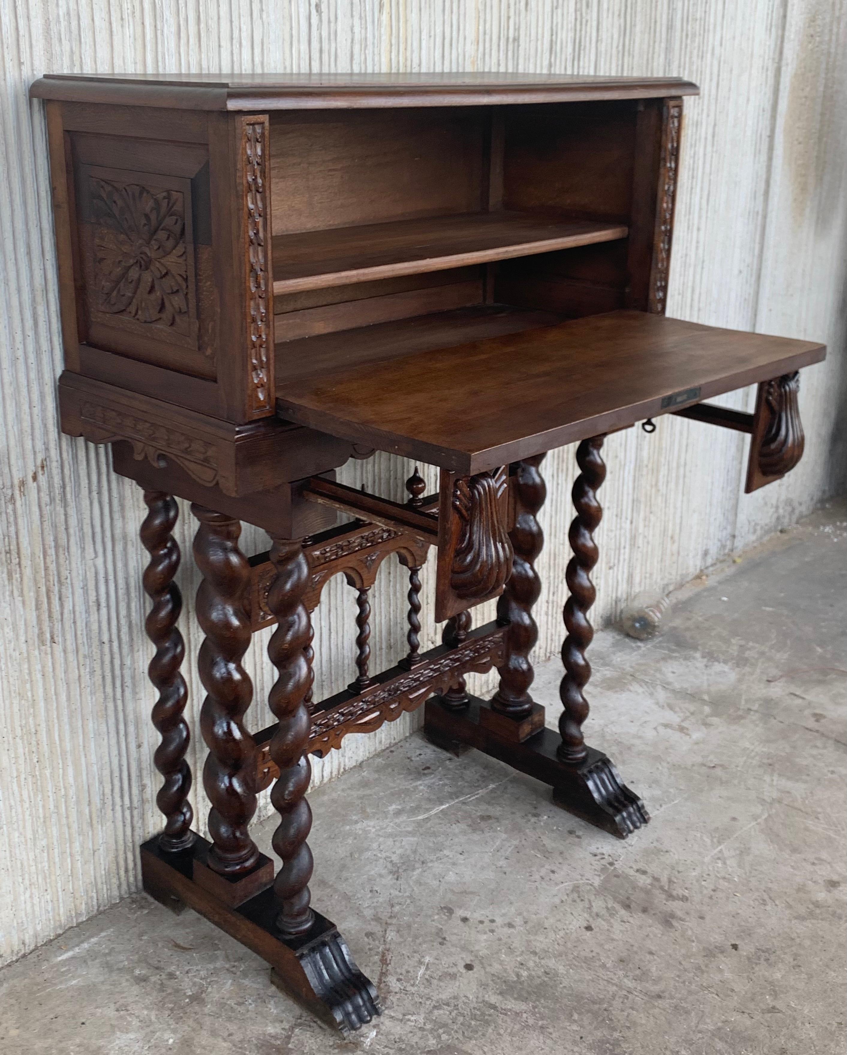 20th Century Spanish Baroque Style Cabinet on Stand, Bargueno or Varqueno In Good Condition For Sale In Miami, FL