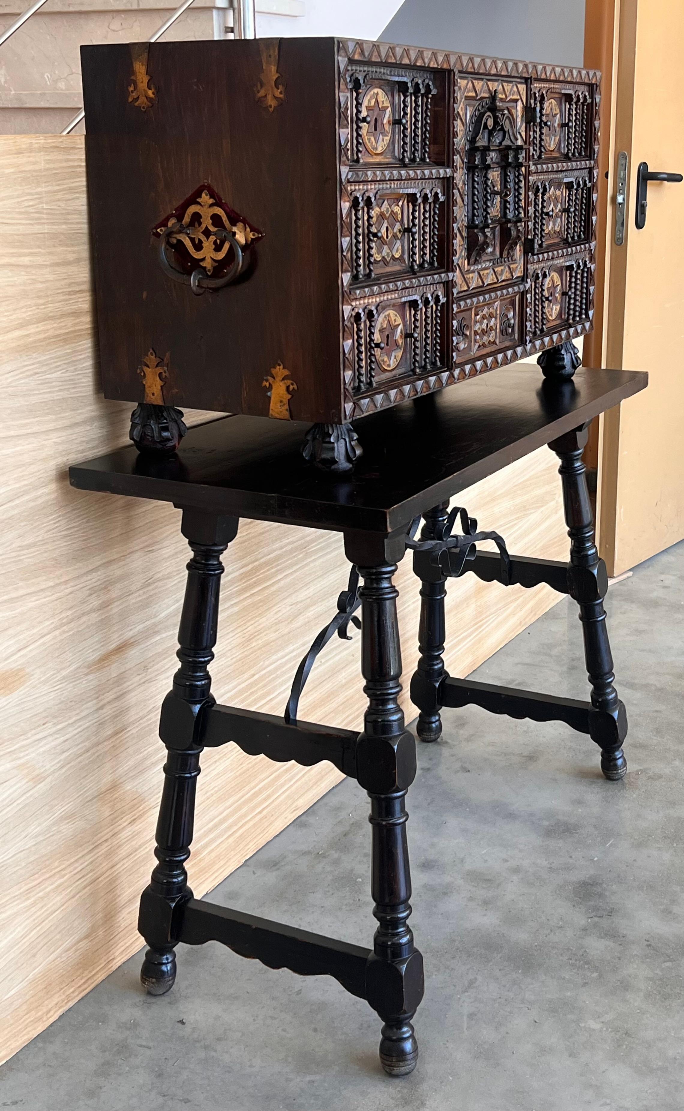 20th Century Spanish Baroque Style Cabinet on Stand, Bargueno or Varqueno 2