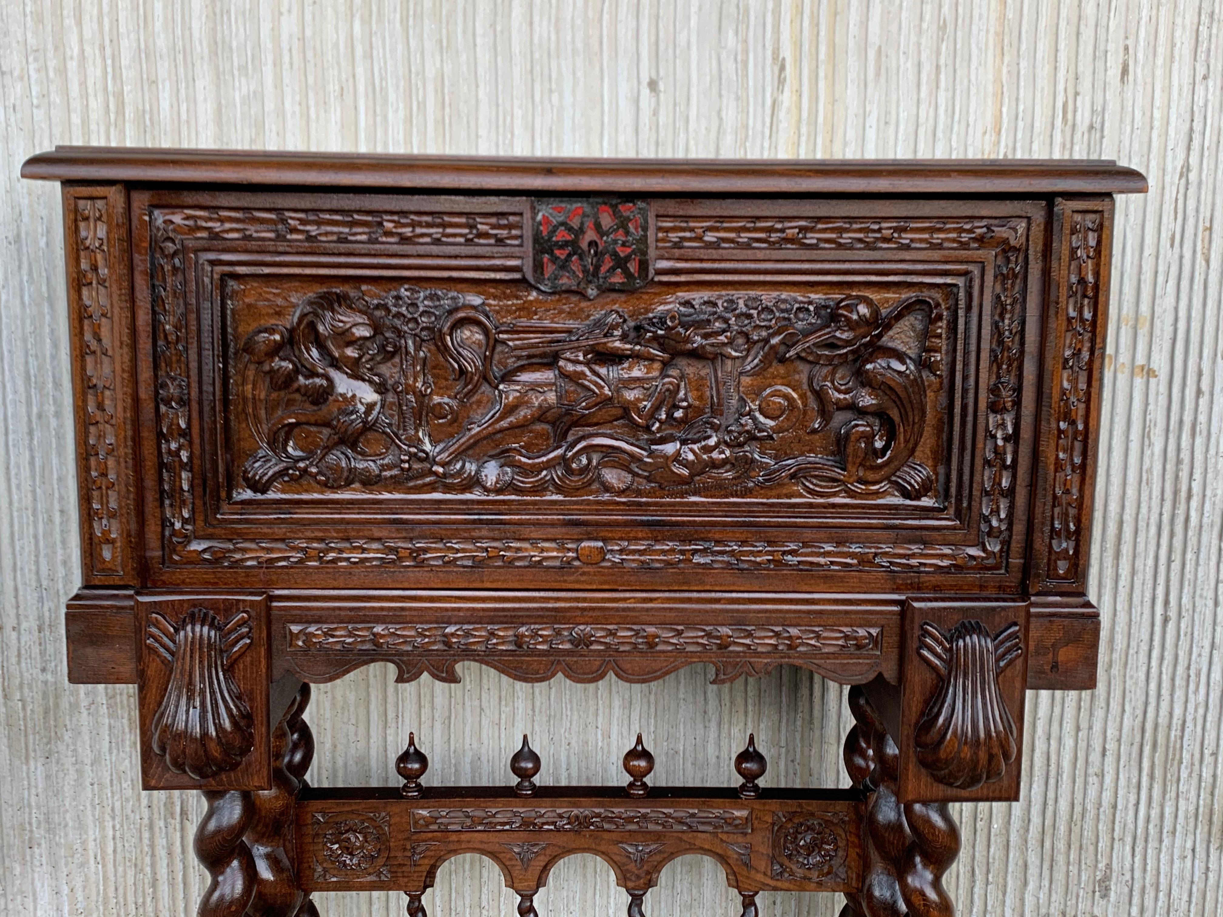 20th Century Spanish Baroque Style Cabinet on Stand, Bargueno or Varqueno For Sale 1