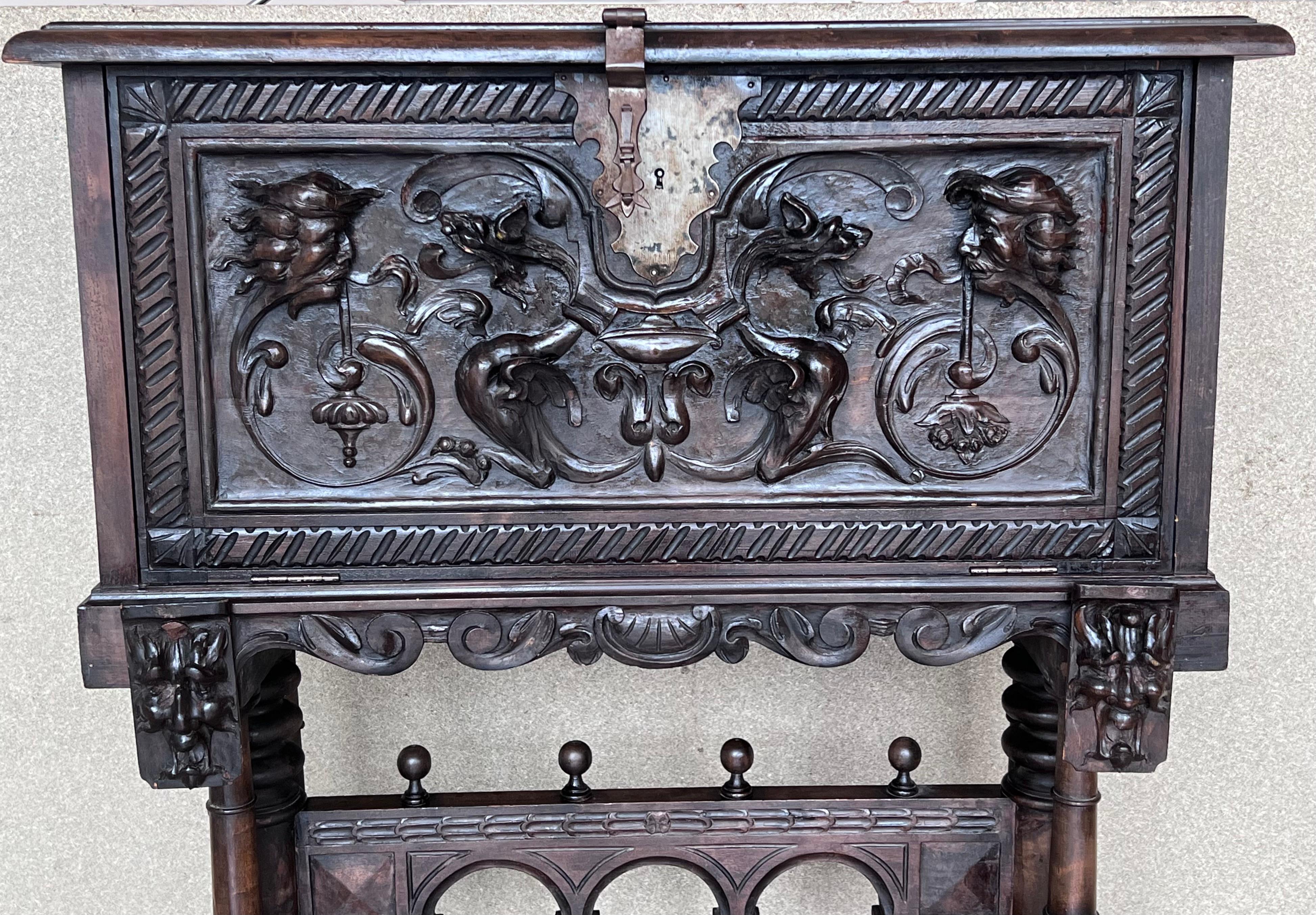 20th Century Spanish Baroque Style Cabinet on Stand, Bargueno or Varqueno For Sale 4