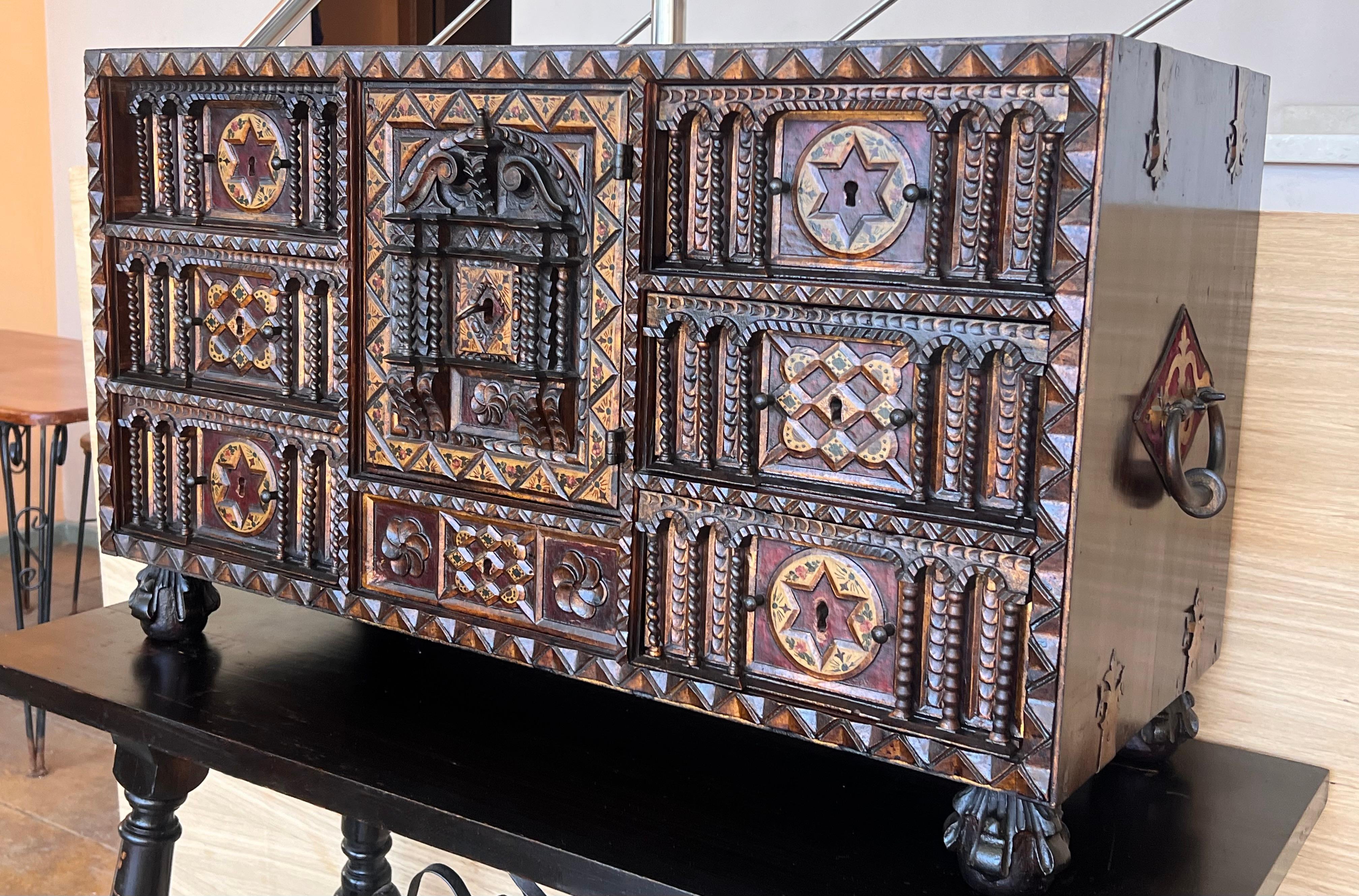 20th Century Spanish Baroque Style Cabinet on Stand, Bargueno or Varqueno 4
