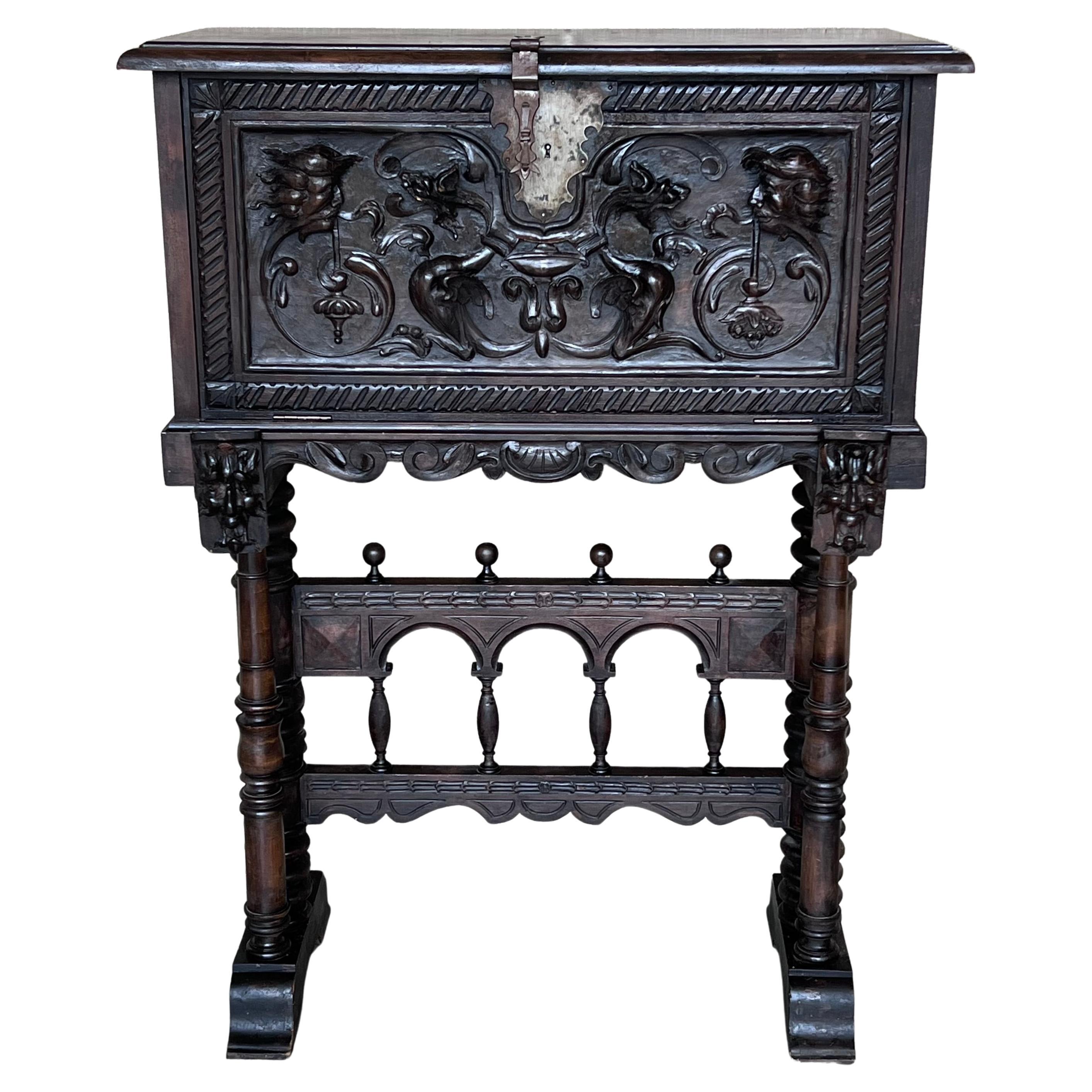 20th Century Spanish Baroque Style Cabinet on Stand, Bargueno or Varqueno For Sale