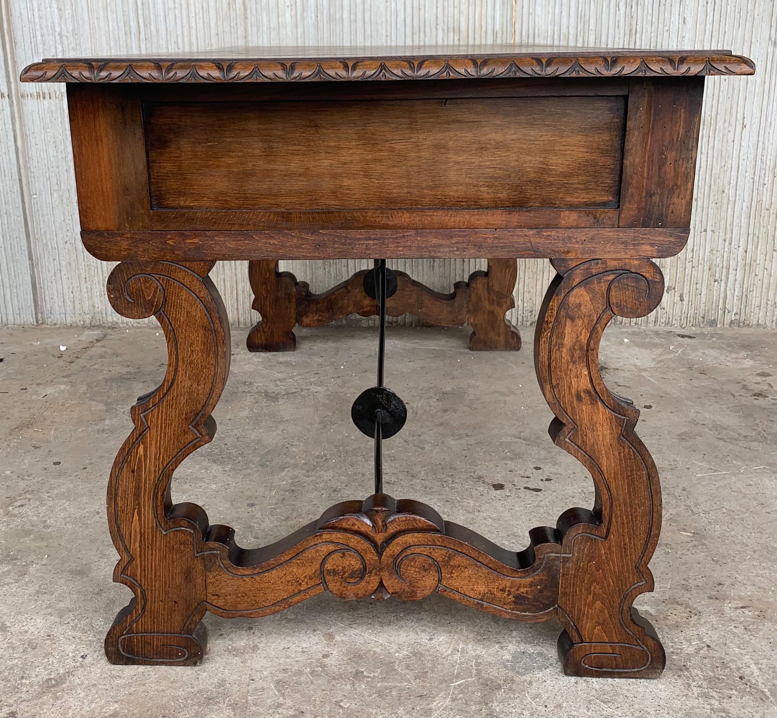 20th Century Spanish Baroque Style Oak Library Table or Desk 1