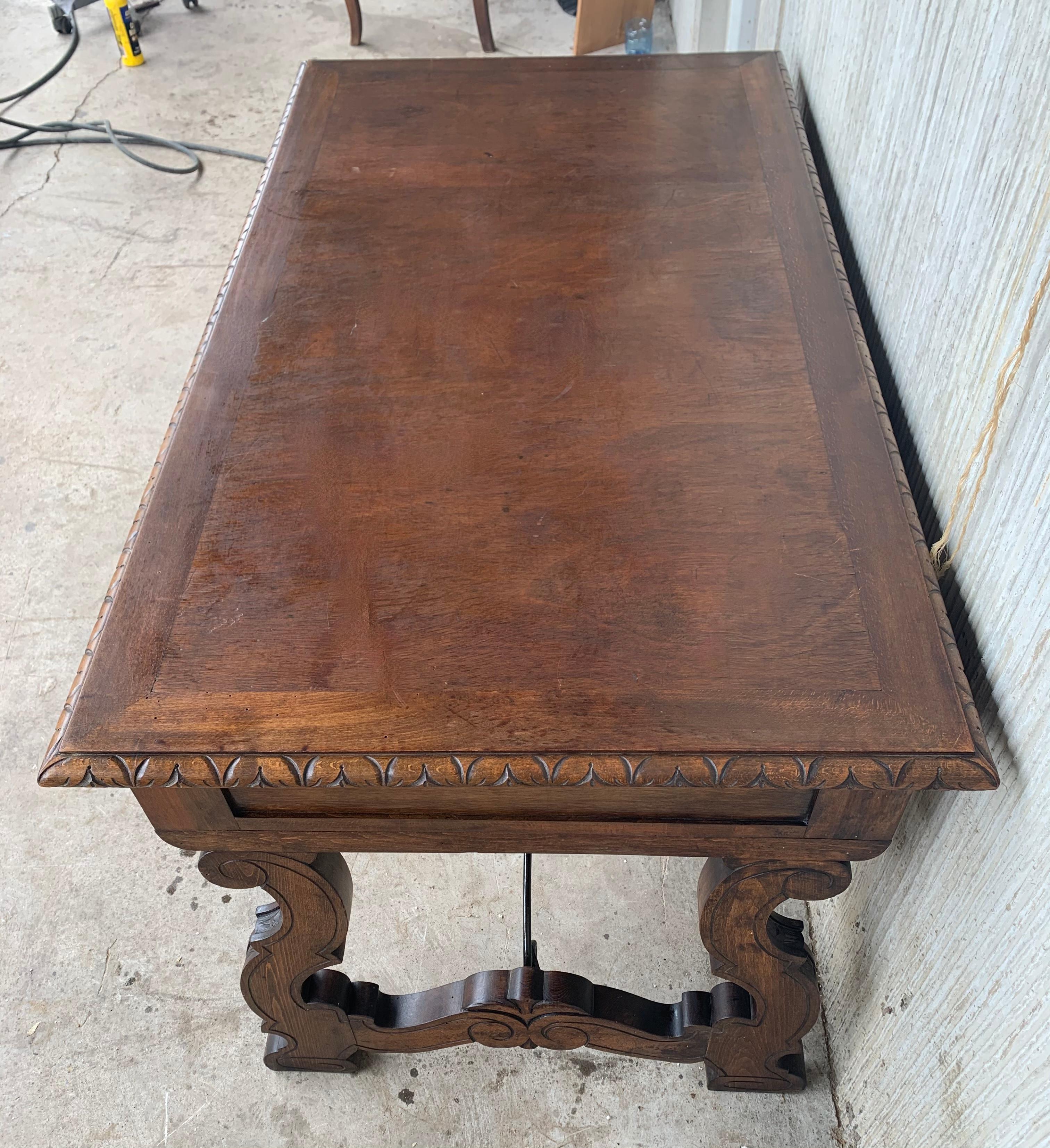 20th Century Spanish Baroque Style Oak Library Table or Desk 3