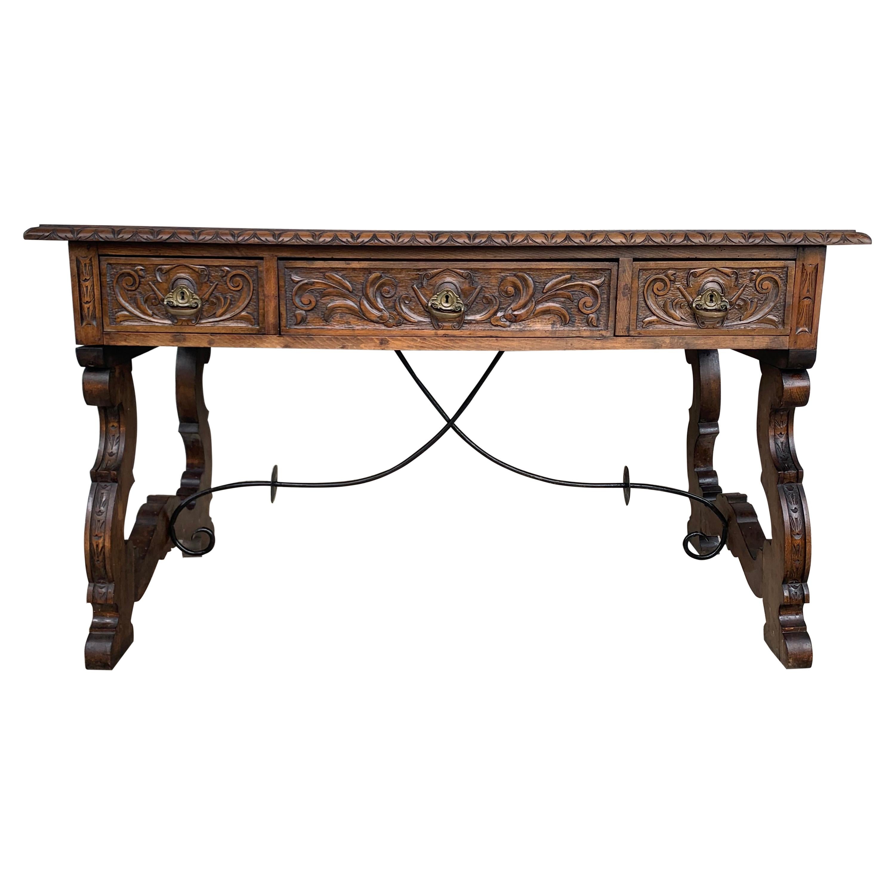 20th Century Spanish Baroque Style Oak Library Table or Desk