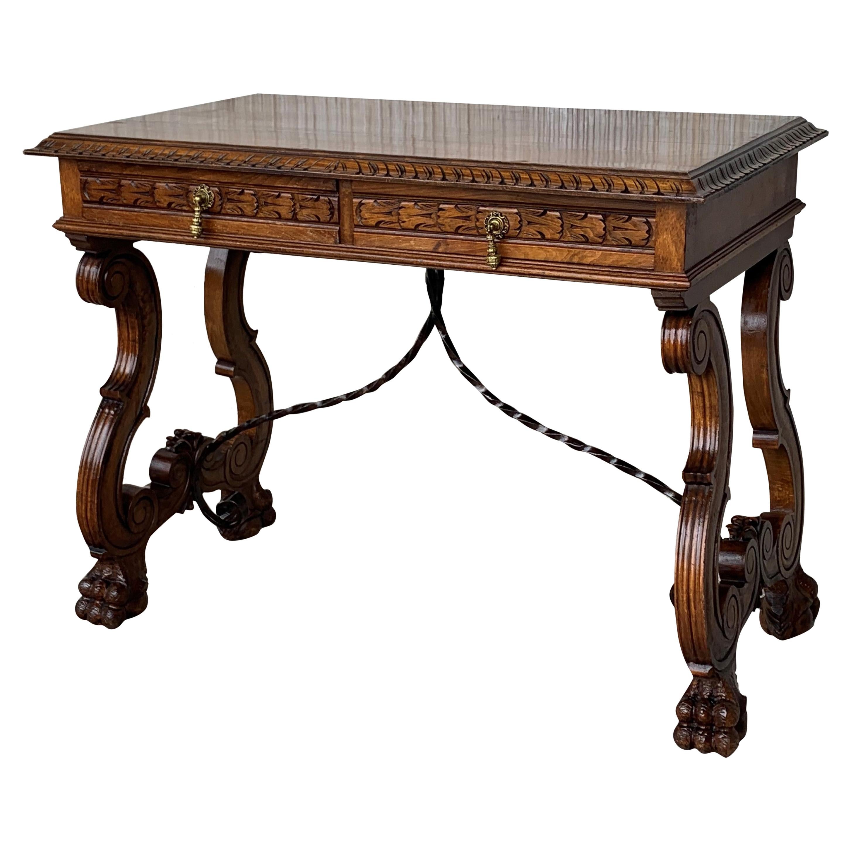 20th Century Spanish Baroque Style Oak Library Table or Desk For Sale