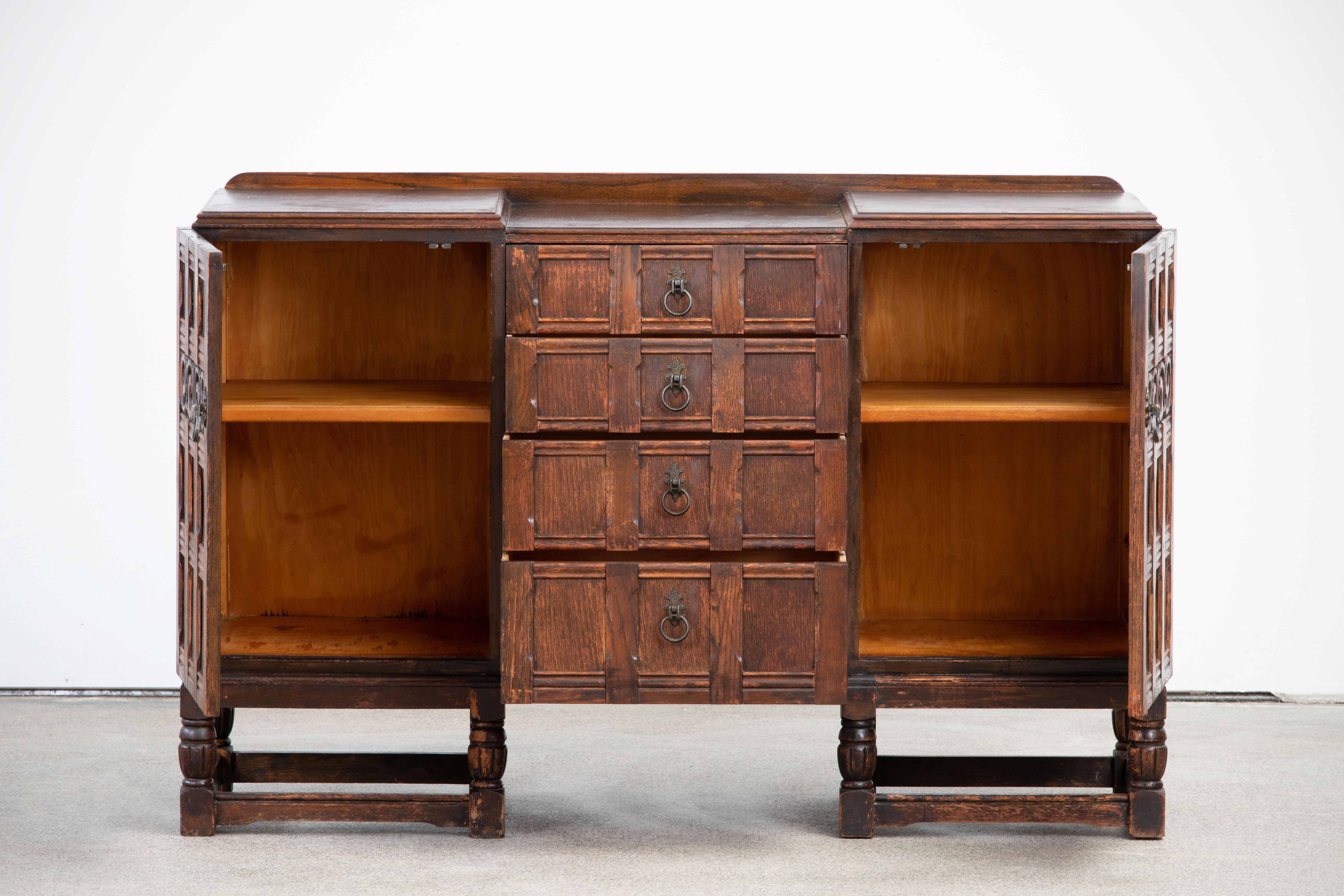 20th Century Spanish Baroque Style Oak Sideboard, Cabinet 4