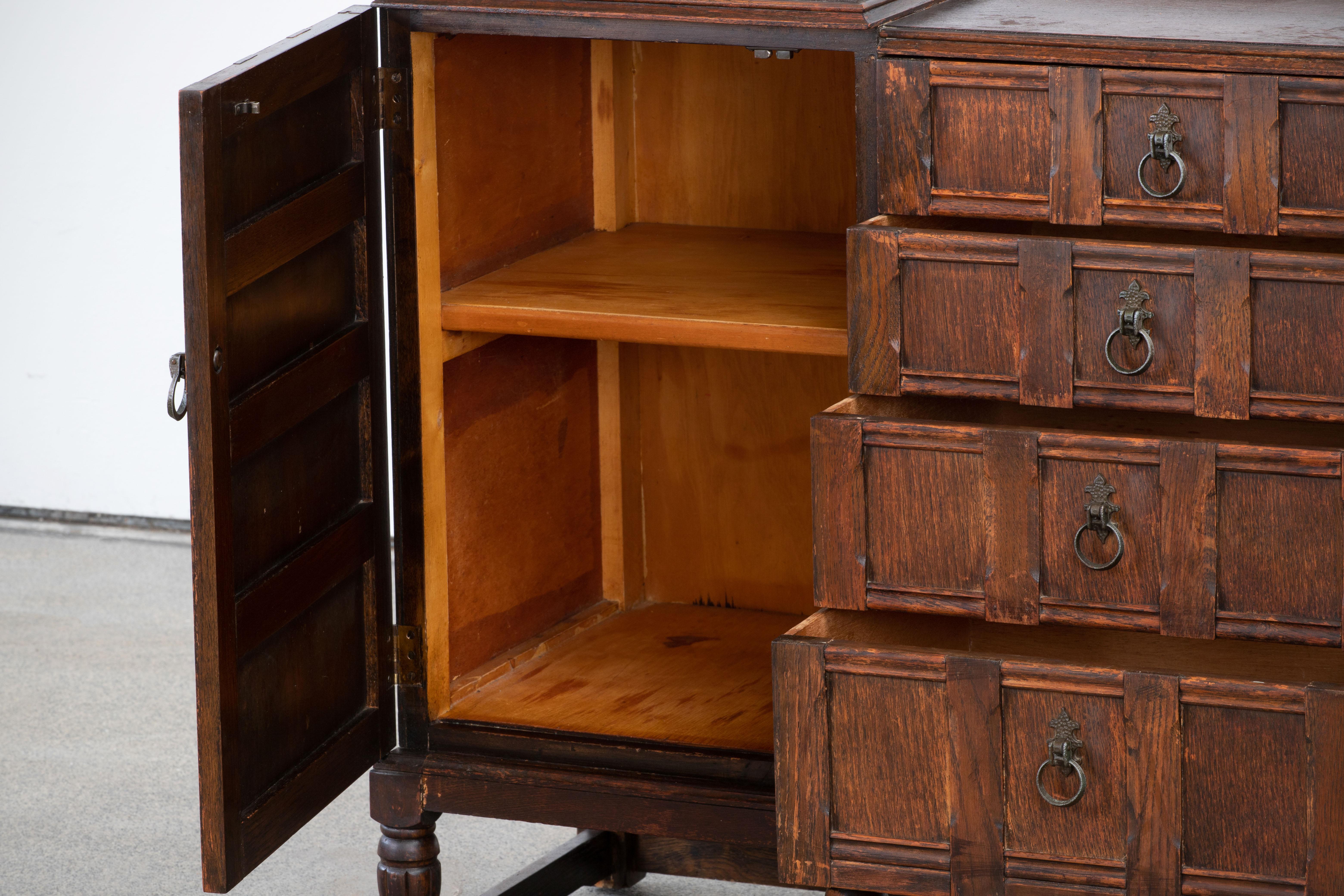 20th Century Spanish Baroque Style Oak Sideboard, Cabinet 5