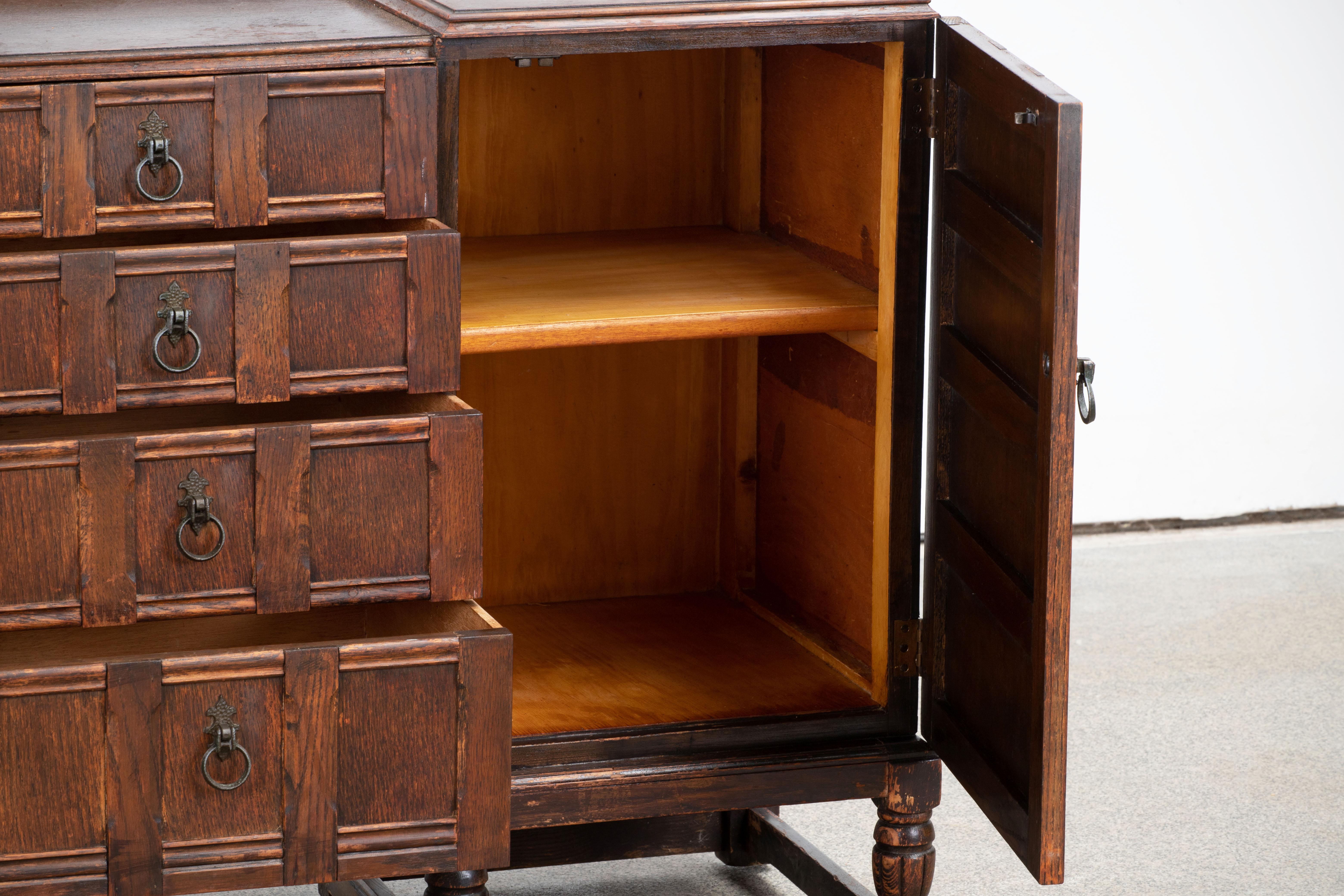 20th Century Spanish Baroque Style Oak Sideboard, Cabinet 6