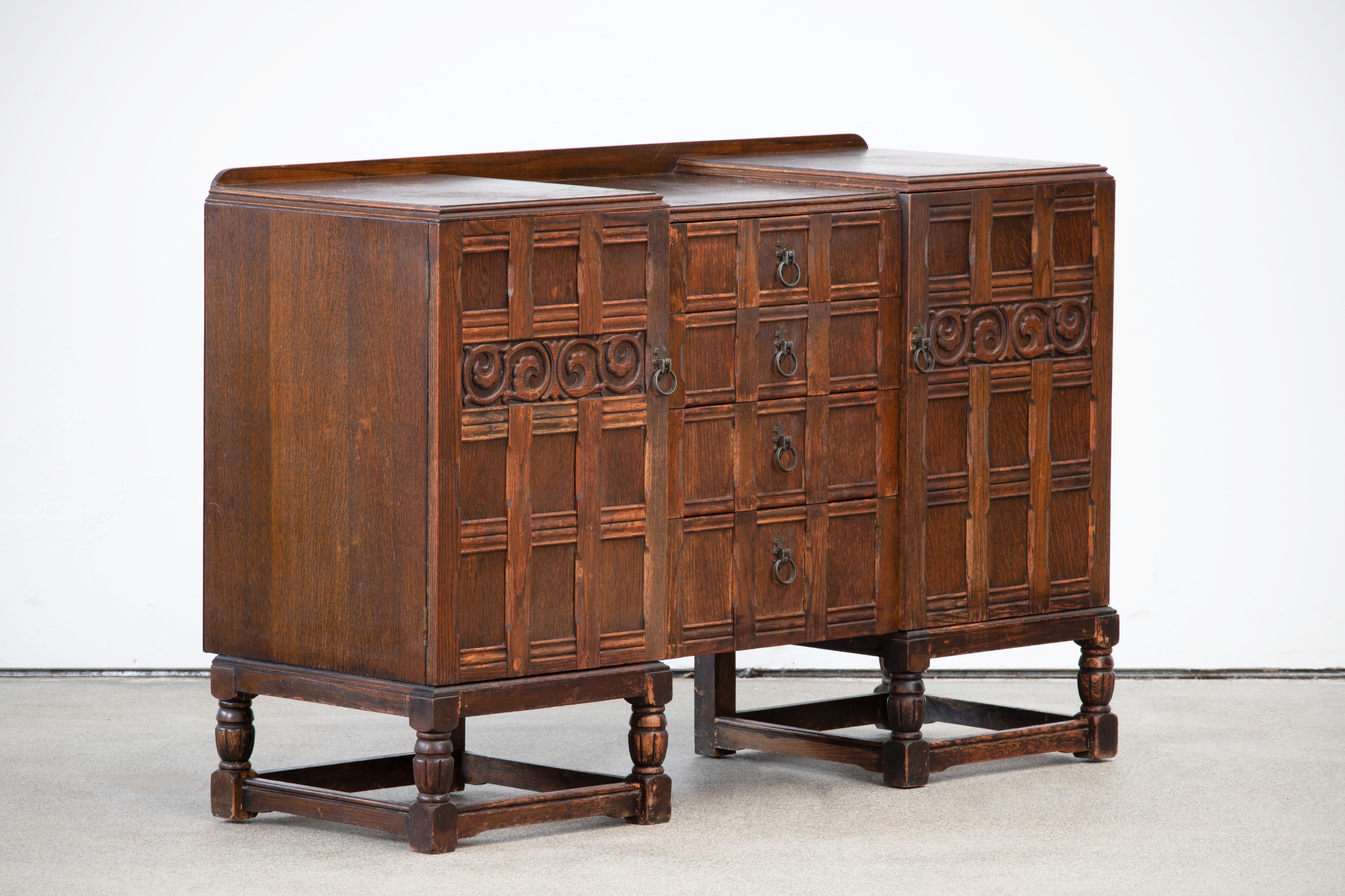 20th Century Spanish Baroque Style Oak Sideboard, Cabinet 7