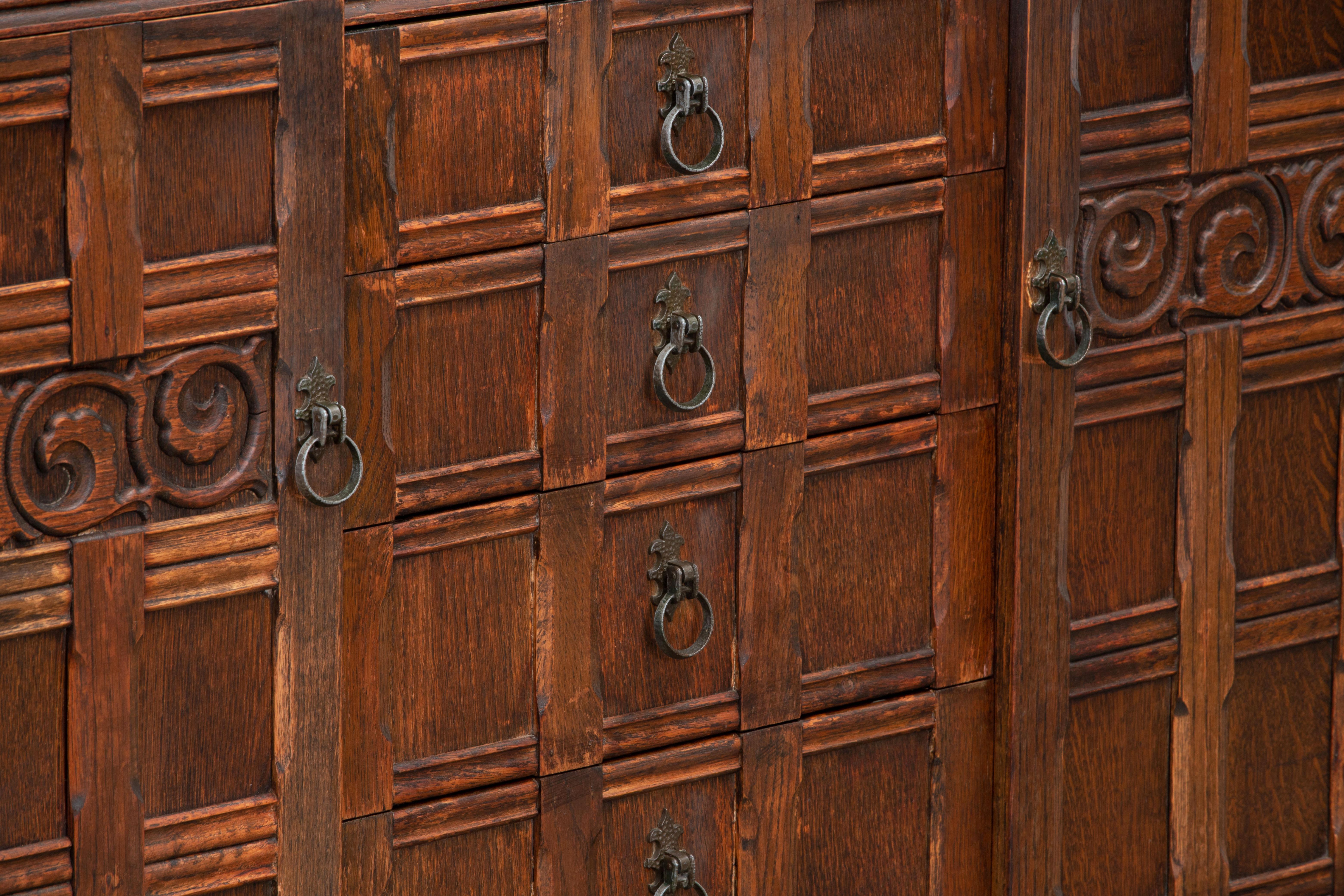 20th Century Spanish Baroque Style Oak Sideboard, Cabinet 13