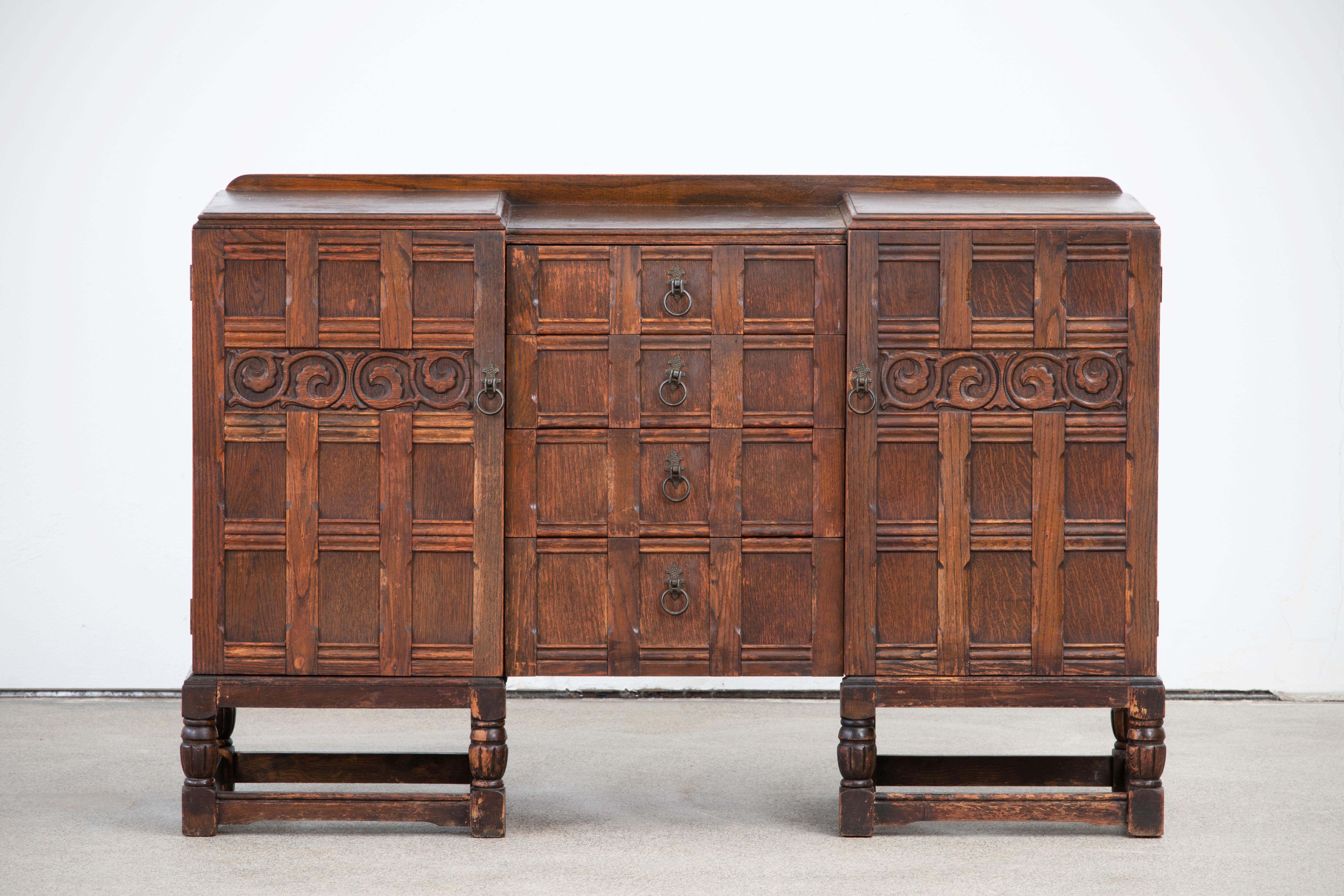 20th Century Spanish Baroque Style Oak Sideboard, Cabinet 3