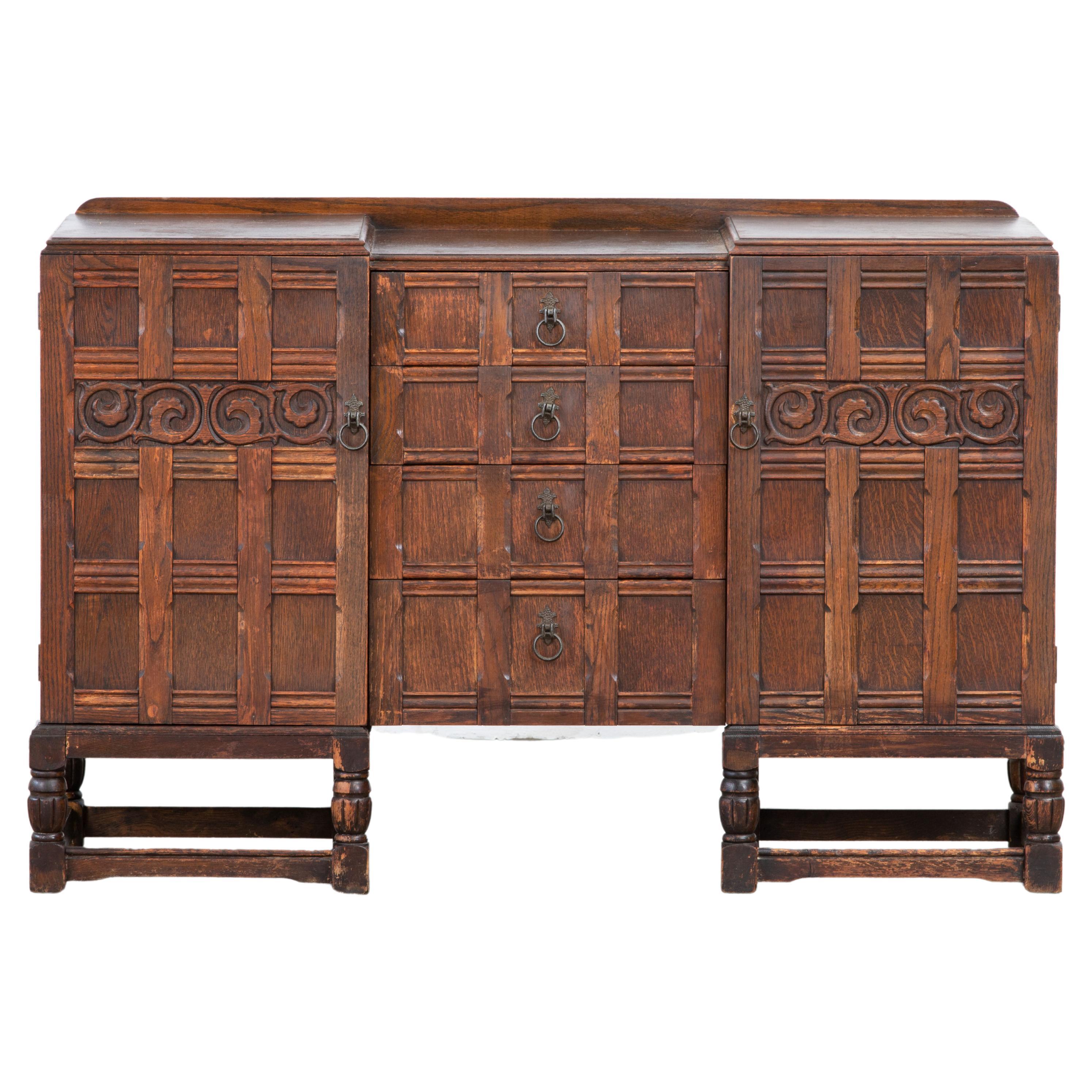 20th Century Spanish Baroque Style Oak Sideboard, Cabinet