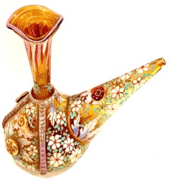 20th Century Spanish Blown Glass Hand-Painted Vino Bottle