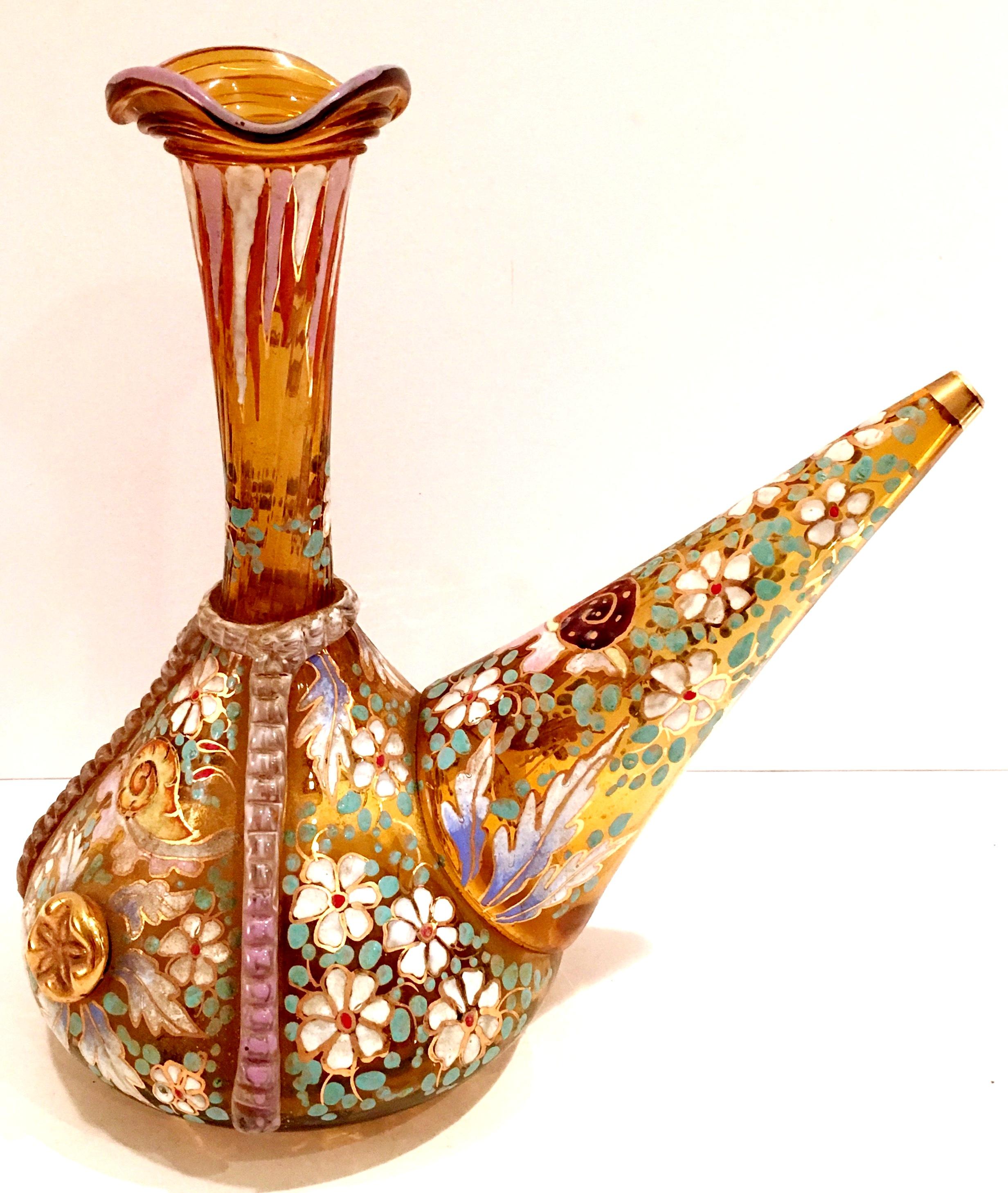 Hand-Painted 20th Century Spanish Blown Glass Hand Painted Vino Bottle For Sale