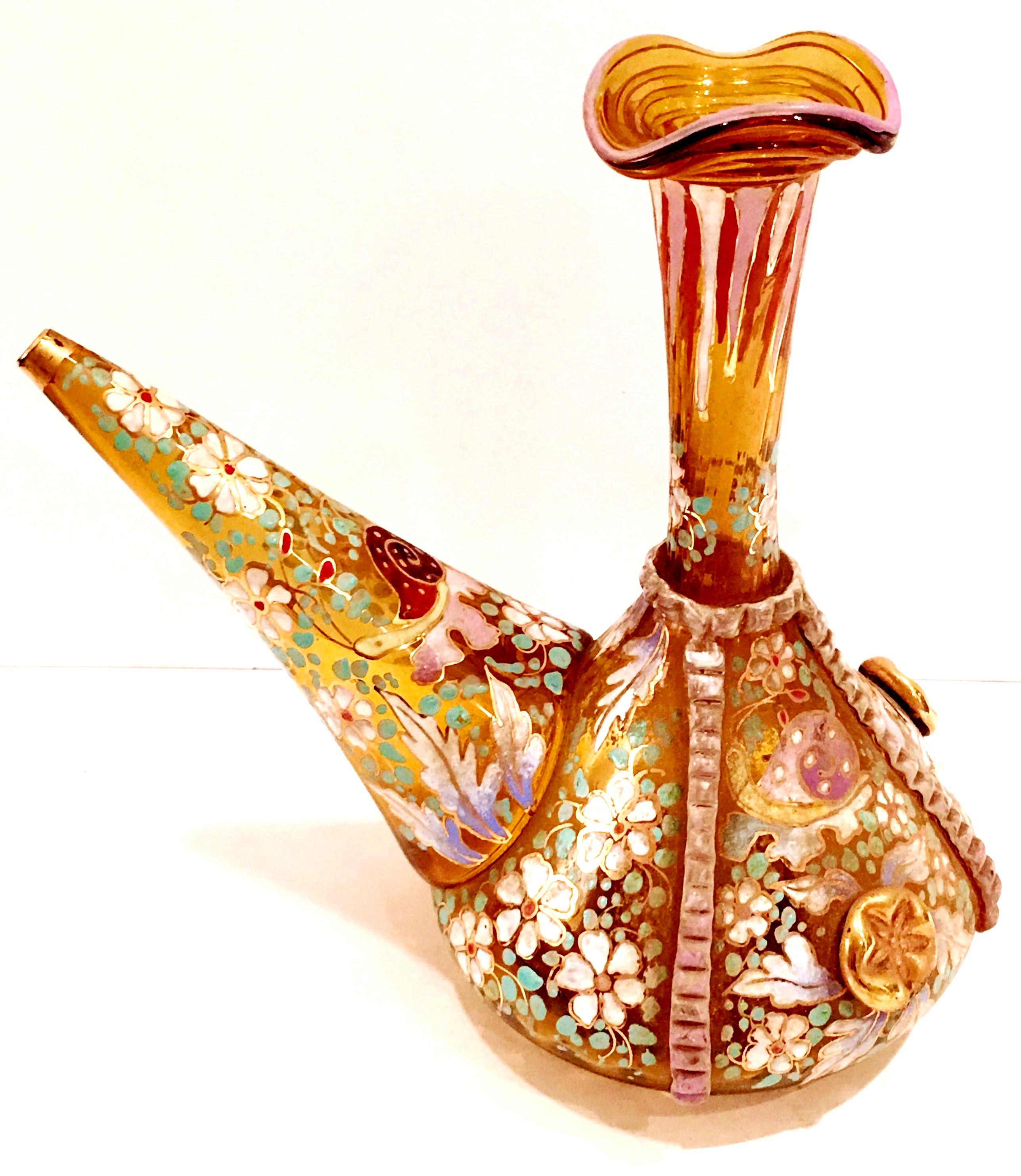 20th Century Spanish Blown Glass Hand Painted Vino Bottle In Good Condition For Sale In West Palm Beach, FL