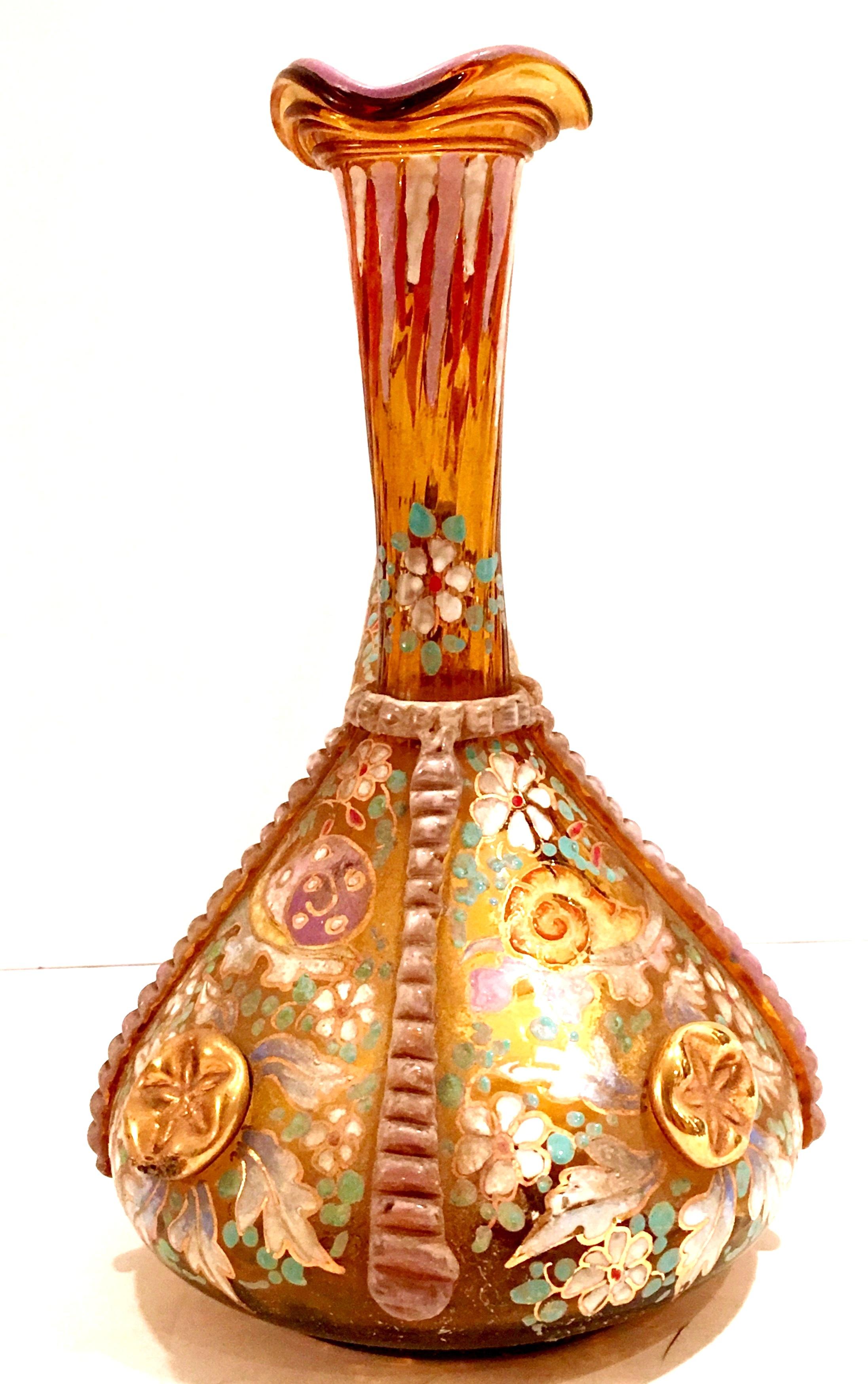 Enamel 20th Century Spanish Blown Glass Hand Painted Vino Bottle For Sale