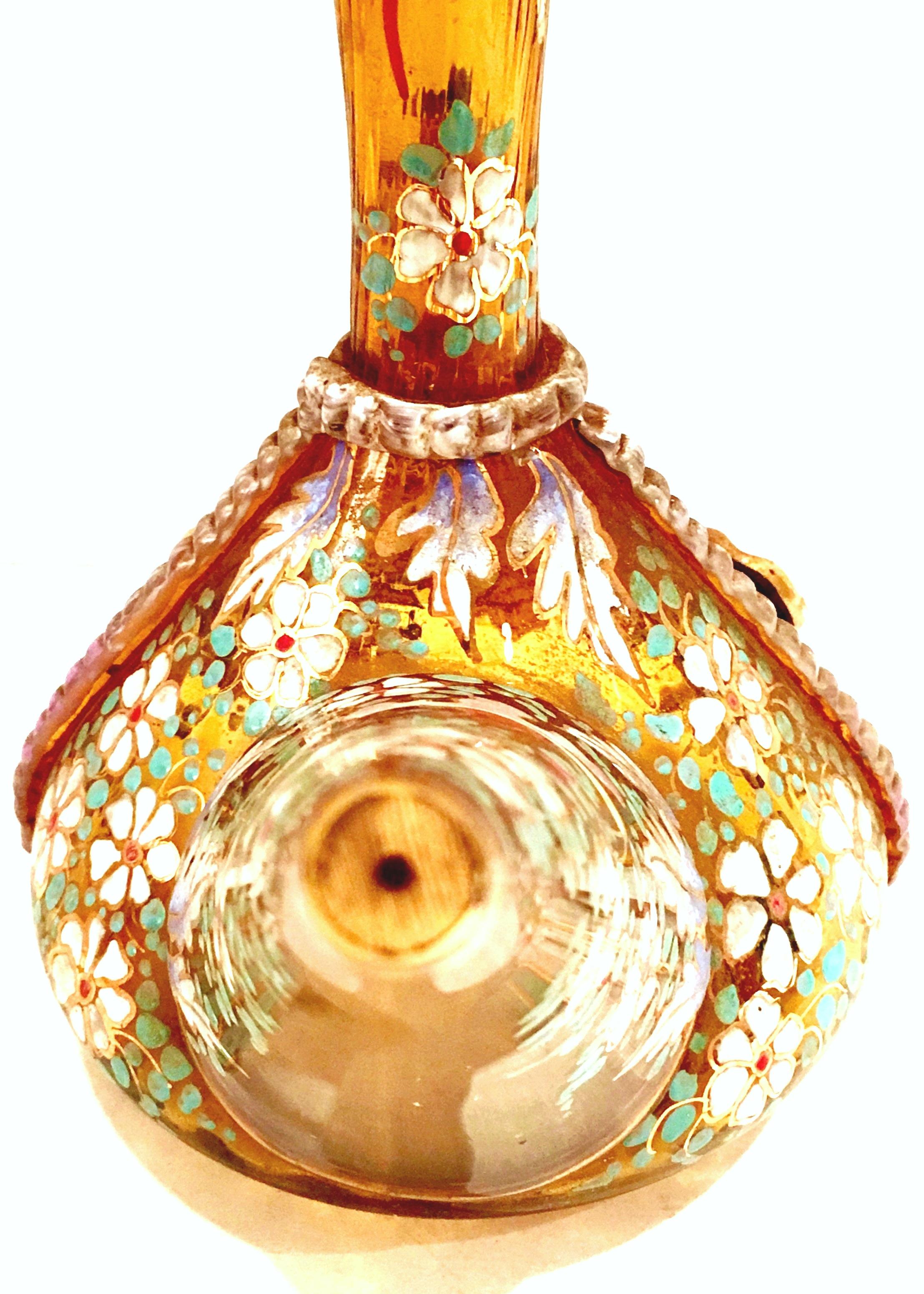 20th Century Spanish Blown Glass Hand-Painted Vino Bottle 1