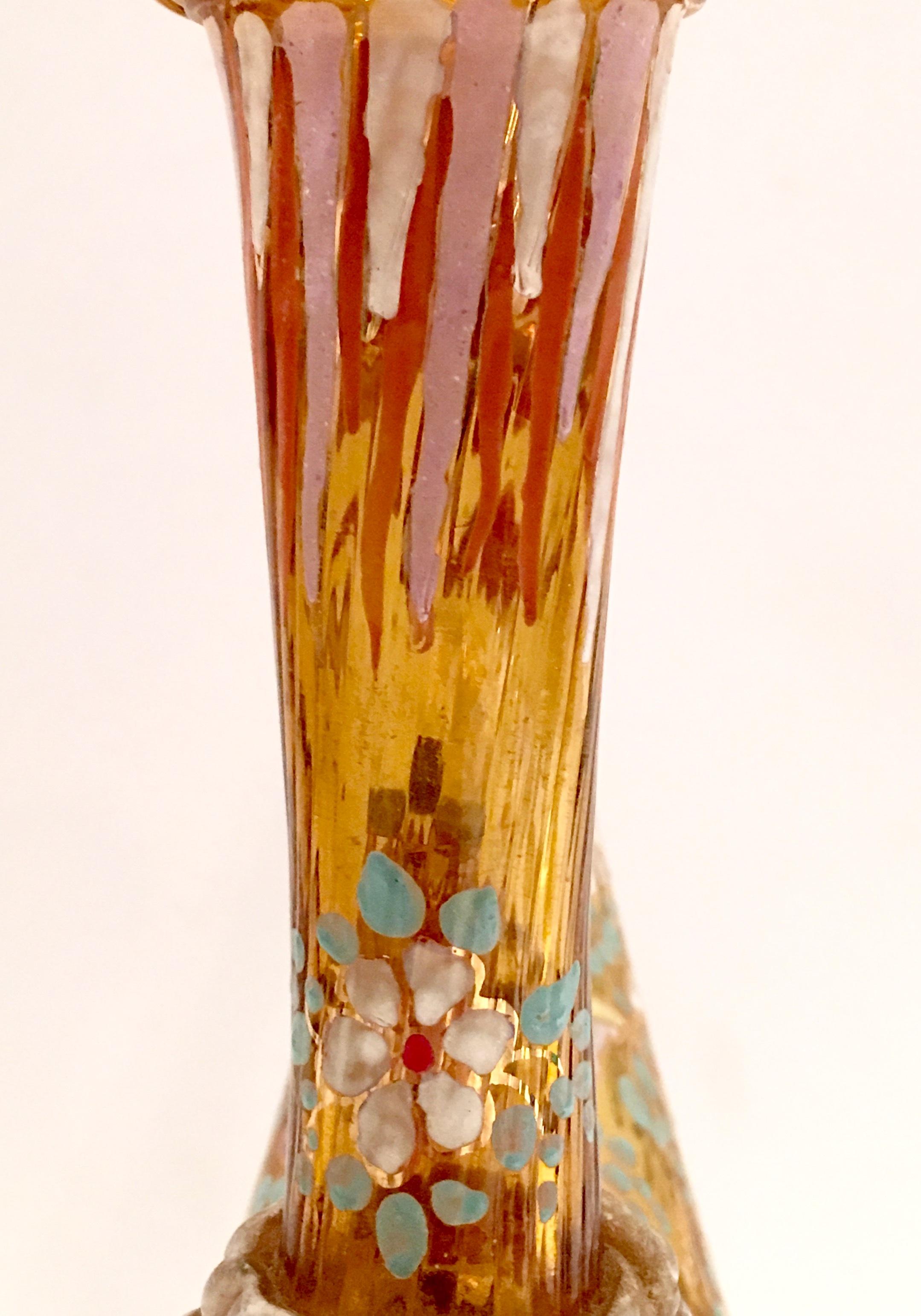 20th Century Spanish Blown Glass Hand Painted Vino Bottle For Sale 2