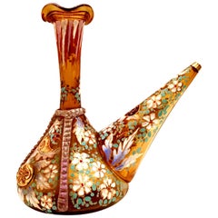 Vintage 20th Century Spanish Blown Glass Hand-Painted Vino Bottle