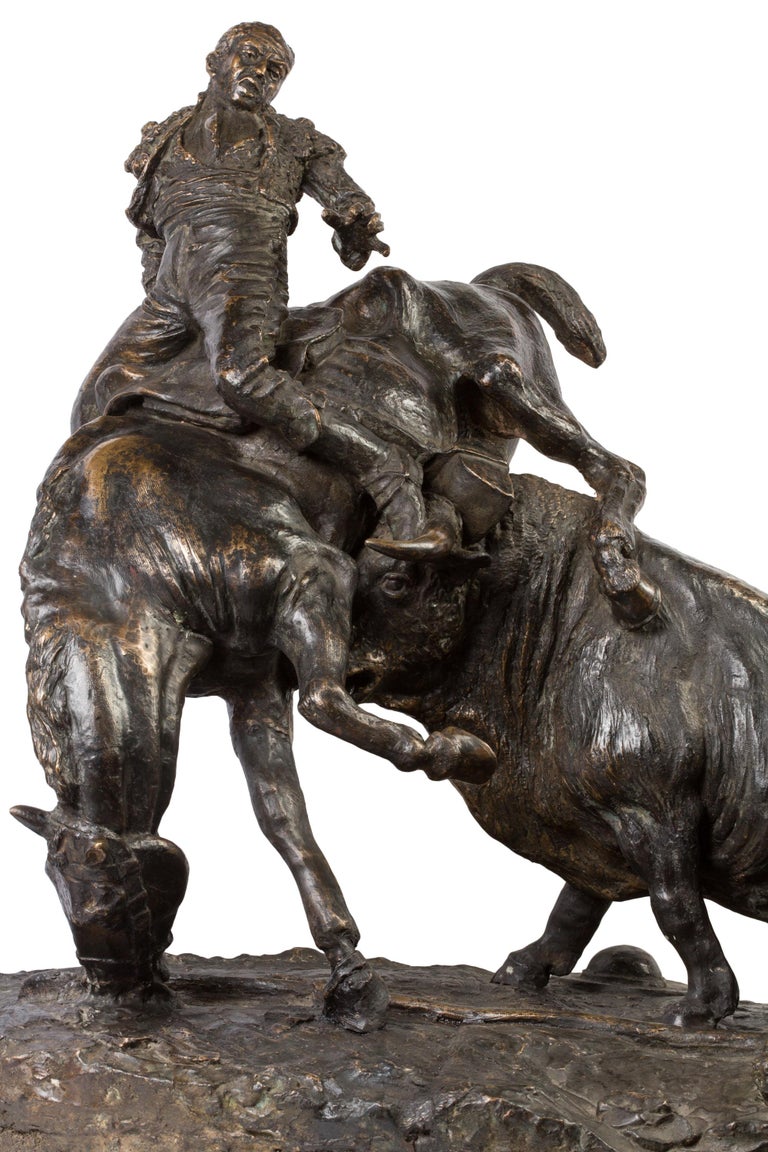20th Century Spanish Bronze Picador and Bull Sculpture by Juan Polo