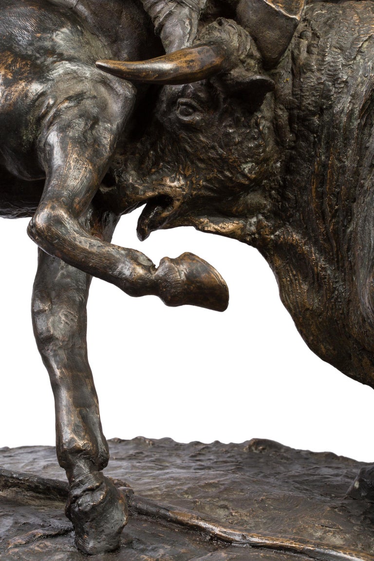 20th Century Spanish Bronze Picador and Bull Sculpture by Juan Polo