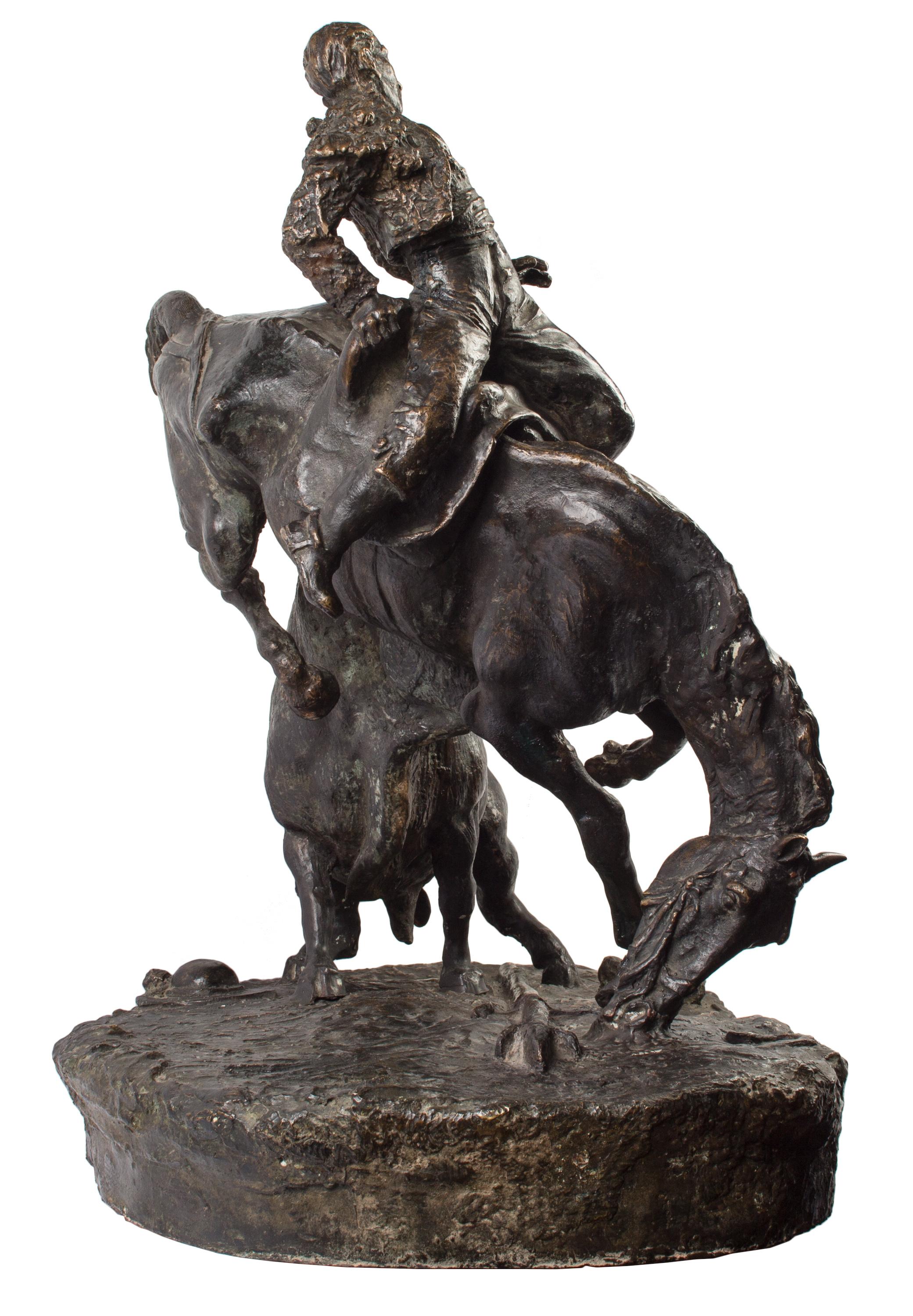 20th Century Spanish Bronze Picador and Bull Sculpture by Juan Polo Velasco 2