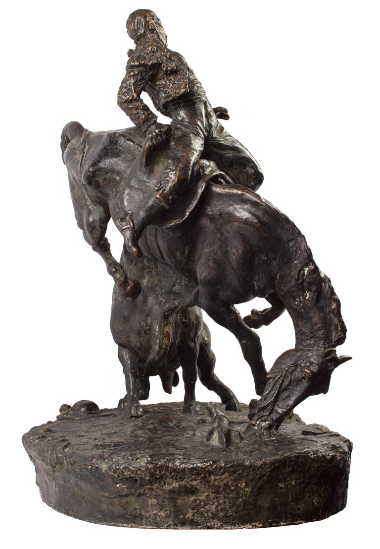 20th Century Spanish Bronze Picador and Bull Sculpture by Juan Polo