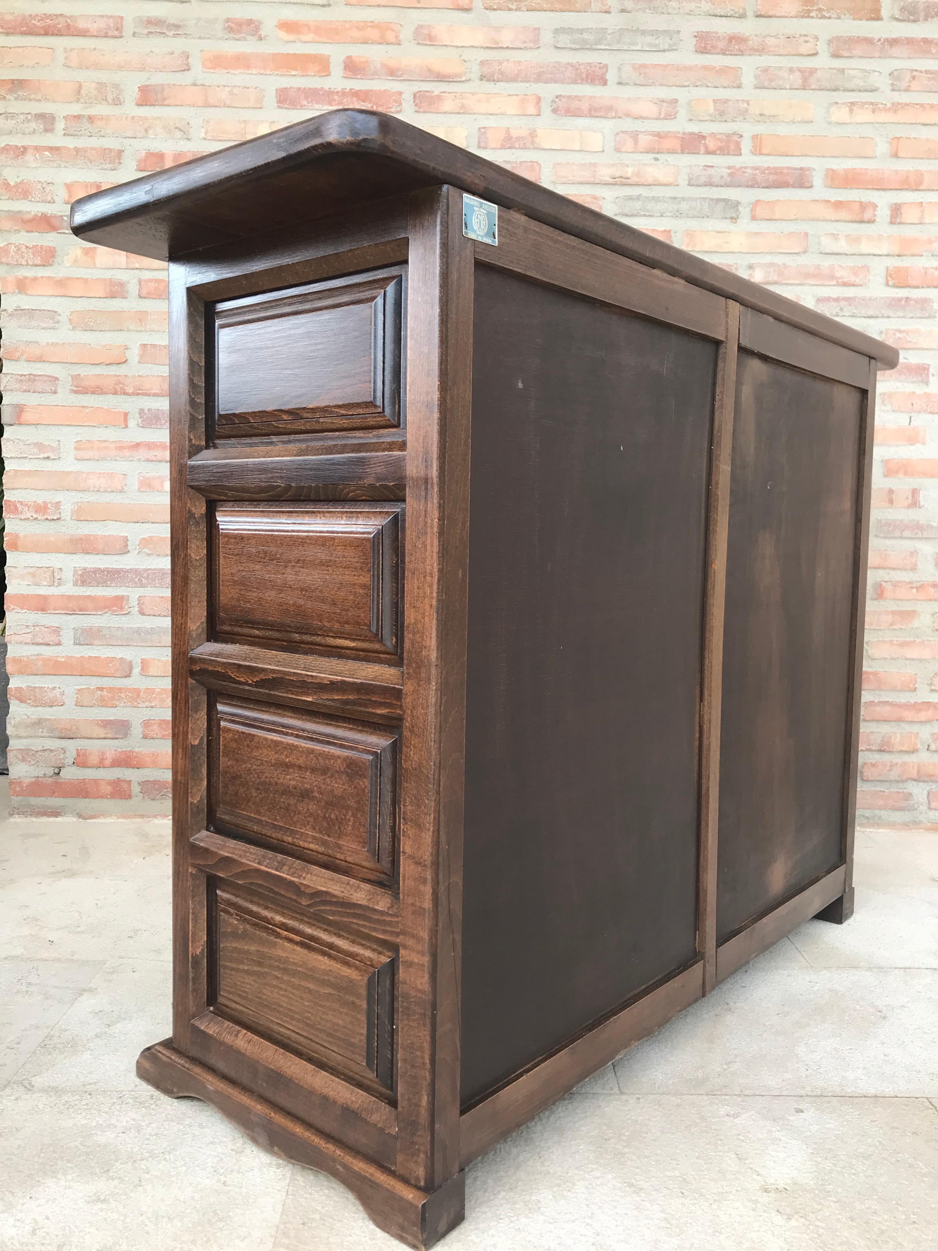 20th Century Spanish Carved Dark Walnut Tuscan Two Drawers Credenza or Buffet In Good Condition In Miami, FL